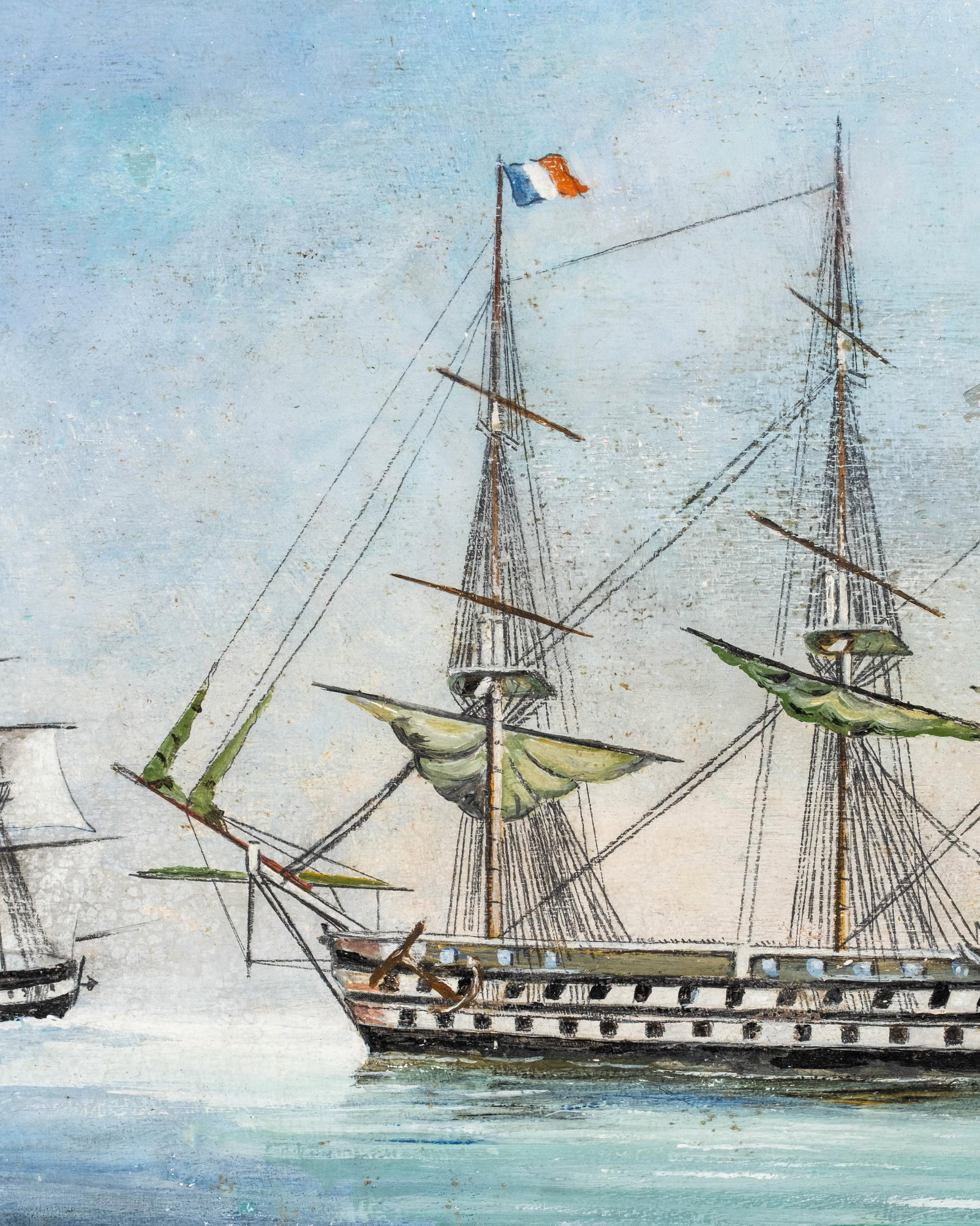 No Reserve- French School Monogrammed Maritime Oil Painting of Warships, 19th Century - 6