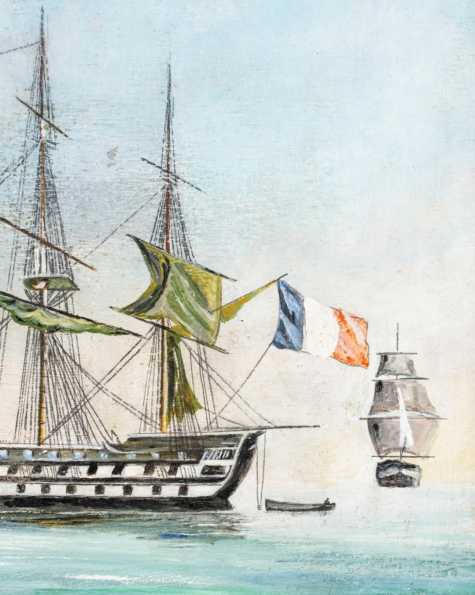 No Reserve- French School Monogrammed Maritime Oil Painting of Warships, 19th Century - 7