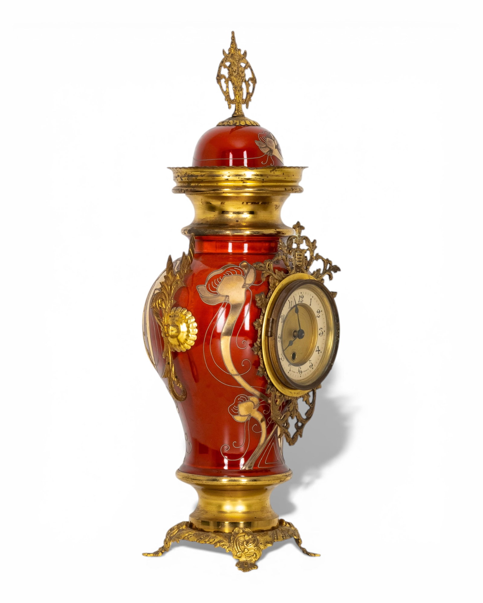 No Reserve- French 23-inch Tall Second Empire Style Ceramic & Bronze Mantel Clock, 19th Century - 4