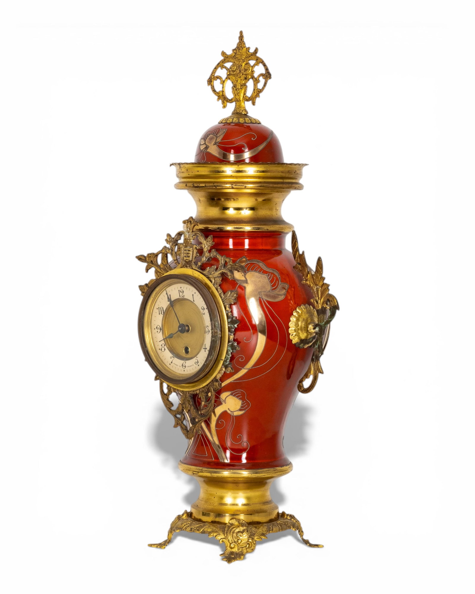 No Reserve- French 23-inch Tall Second Empire Style Ceramic & Bronze Mantel Clock, 19th Century - 5