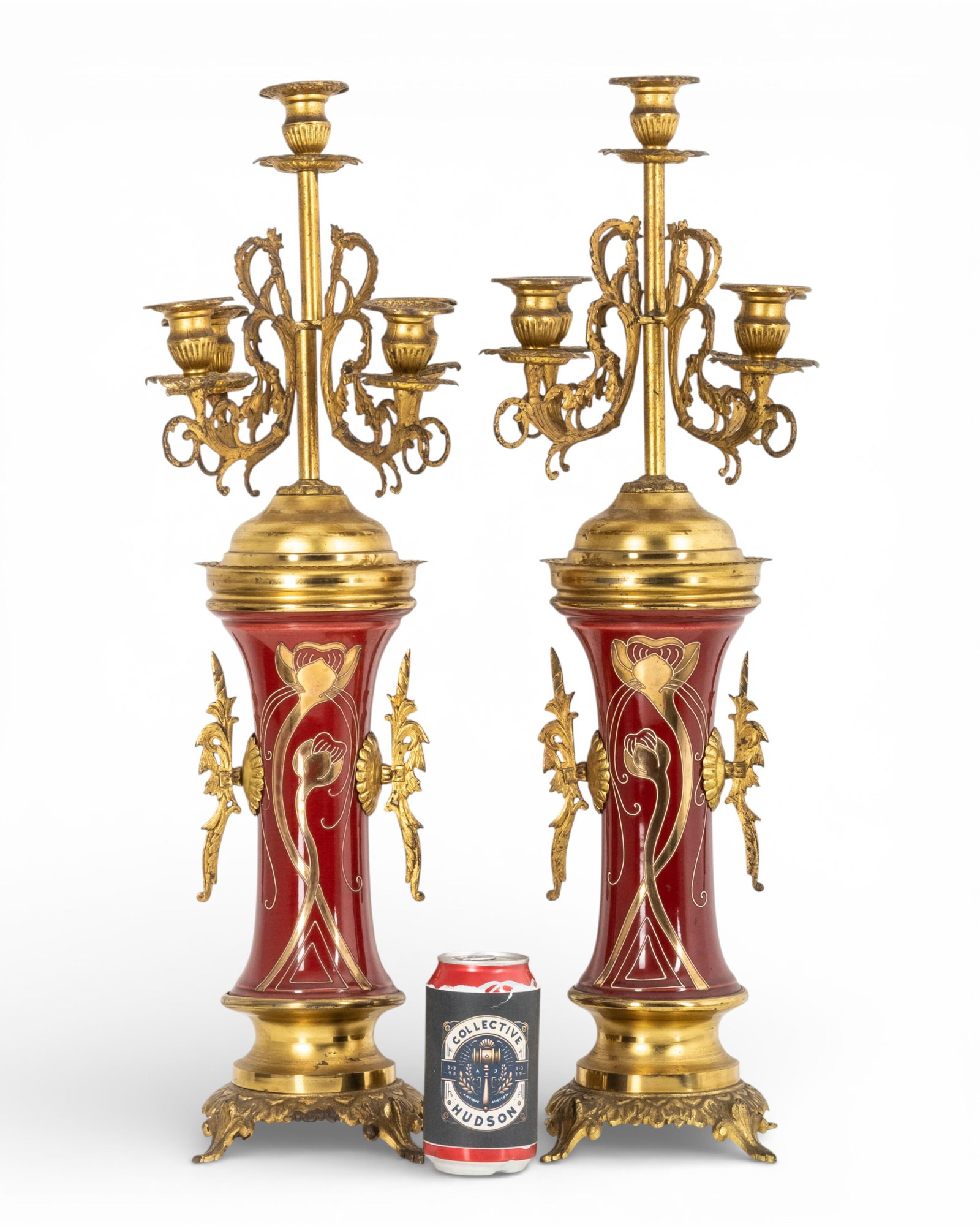 No Reserve- Pair of French Second Empire Style Ceramic & Bronze Candelabras, 19th Century - 2