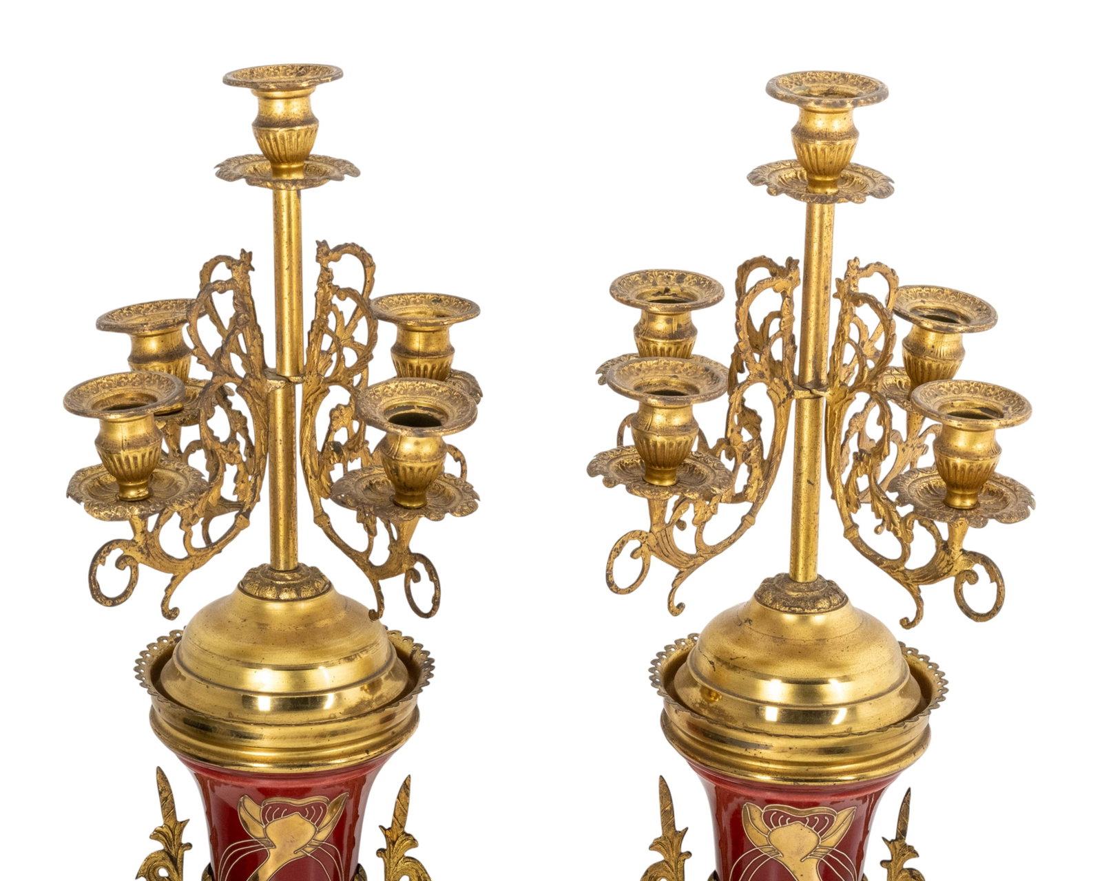 No Reserve- Pair of French Second Empire Style Ceramic & Bronze Candelabras, 19th Century - 3