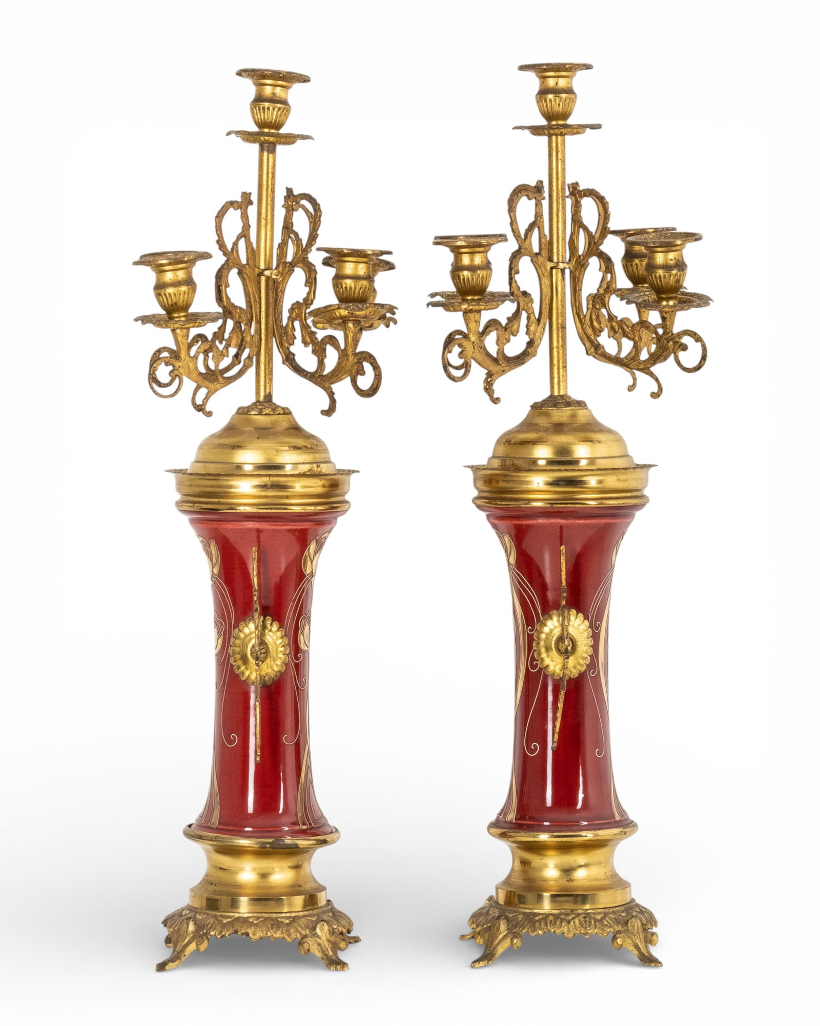 No Reserve- Pair of French Second Empire Style Ceramic & Bronze Candelabras, 19th Century - 6