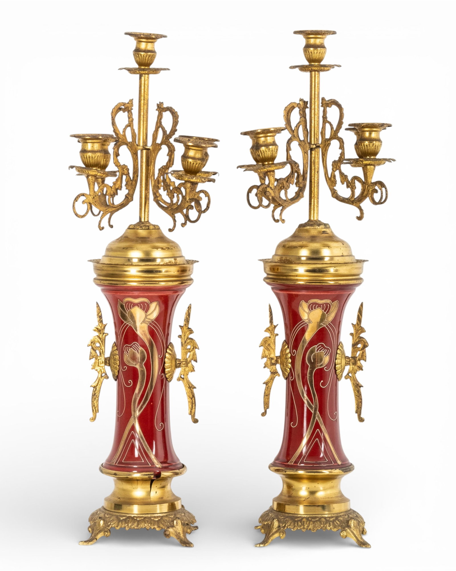 No Reserve- Pair of French Second Empire Style Ceramic & Bronze Candelabras, 19th Century - 7