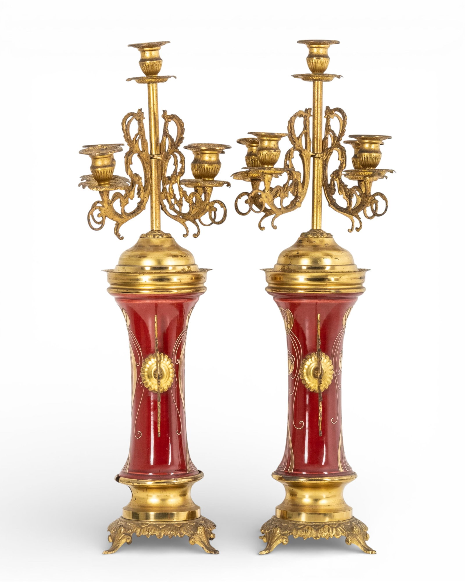 No Reserve- Pair of French Second Empire Style Ceramic & Bronze Candelabras, 19th Century - 9