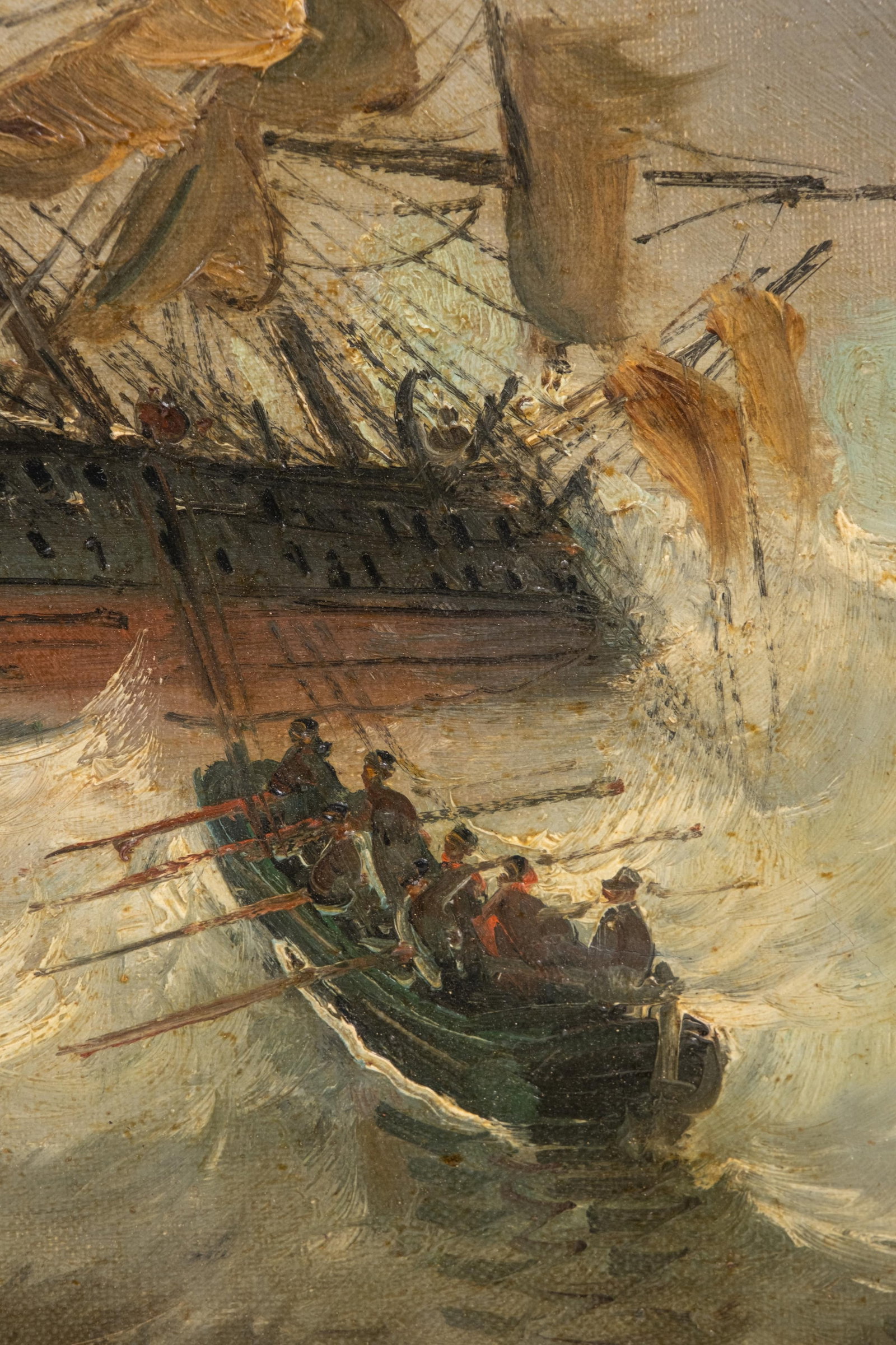 No Reserve- William John Huggins (attrib) Ships in Stormy Seas Oil on Canvas Painting - 4