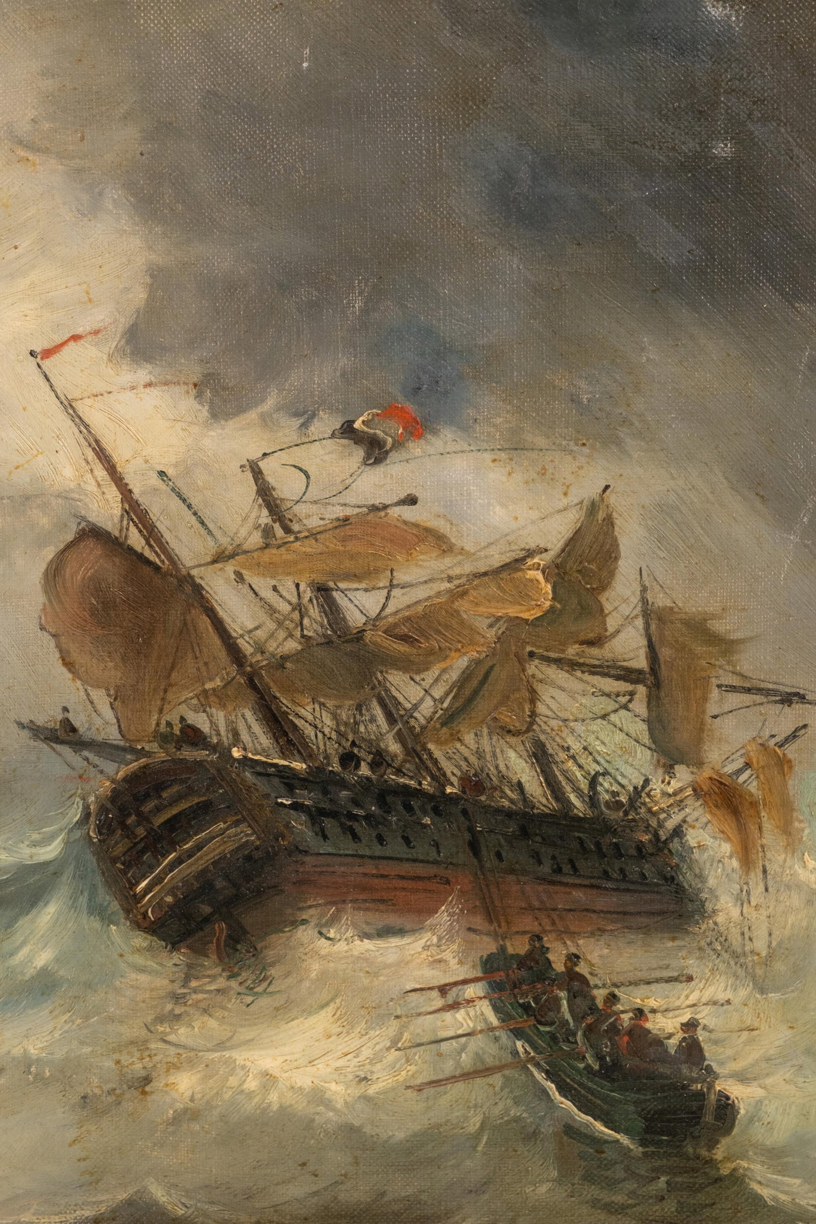 No Reserve- William John Huggins (attrib) Ships in Stormy Seas Oil on Canvas Painting - 6