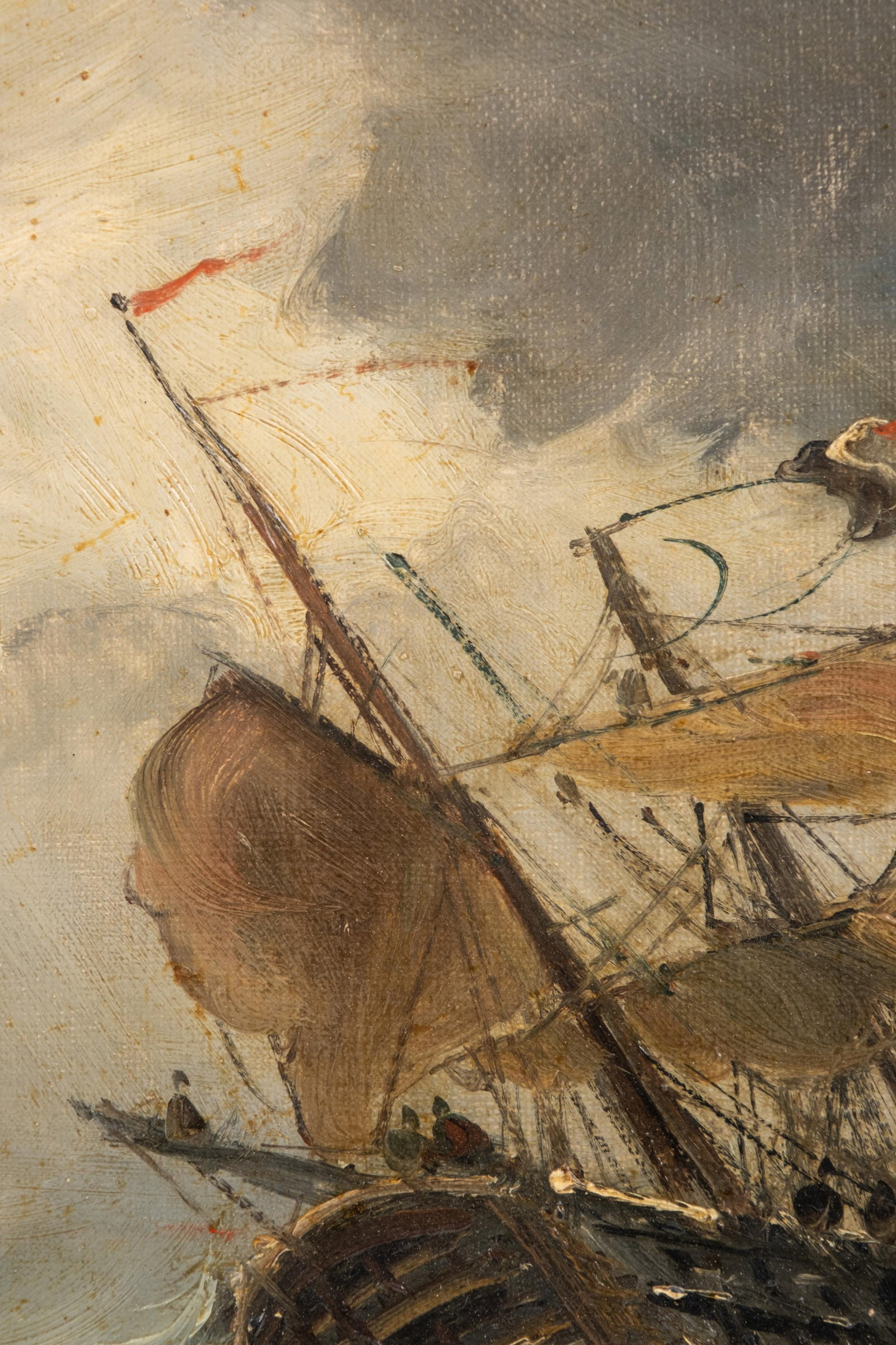 No Reserve- William John Huggins (attrib) Ships in Stormy Seas Oil on Canvas Painting - 7