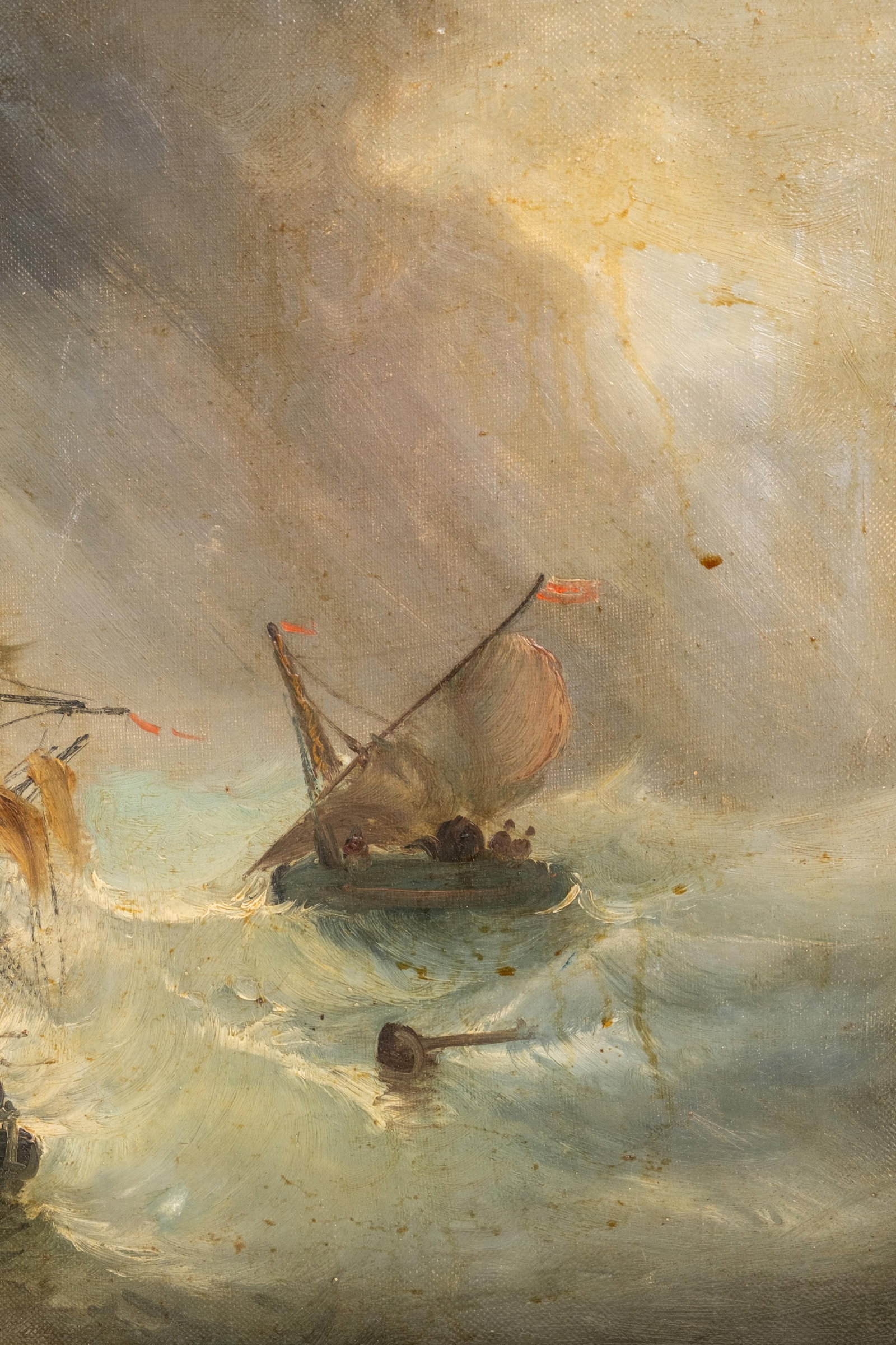 No Reserve- William John Huggins (attrib) Ships in Stormy Seas Oil on Canvas Painting - 8