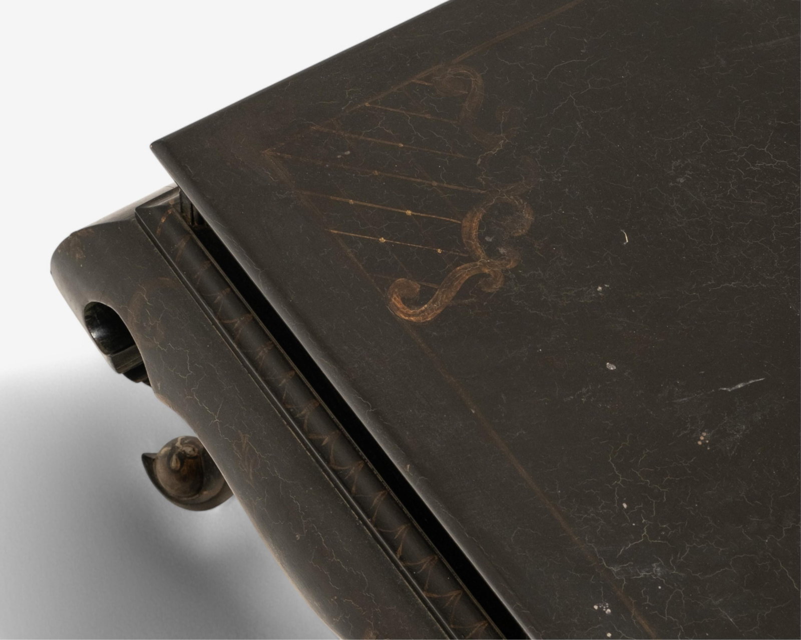 No Reserve- Antique Black Lacquered and Gilt Low Table - 4