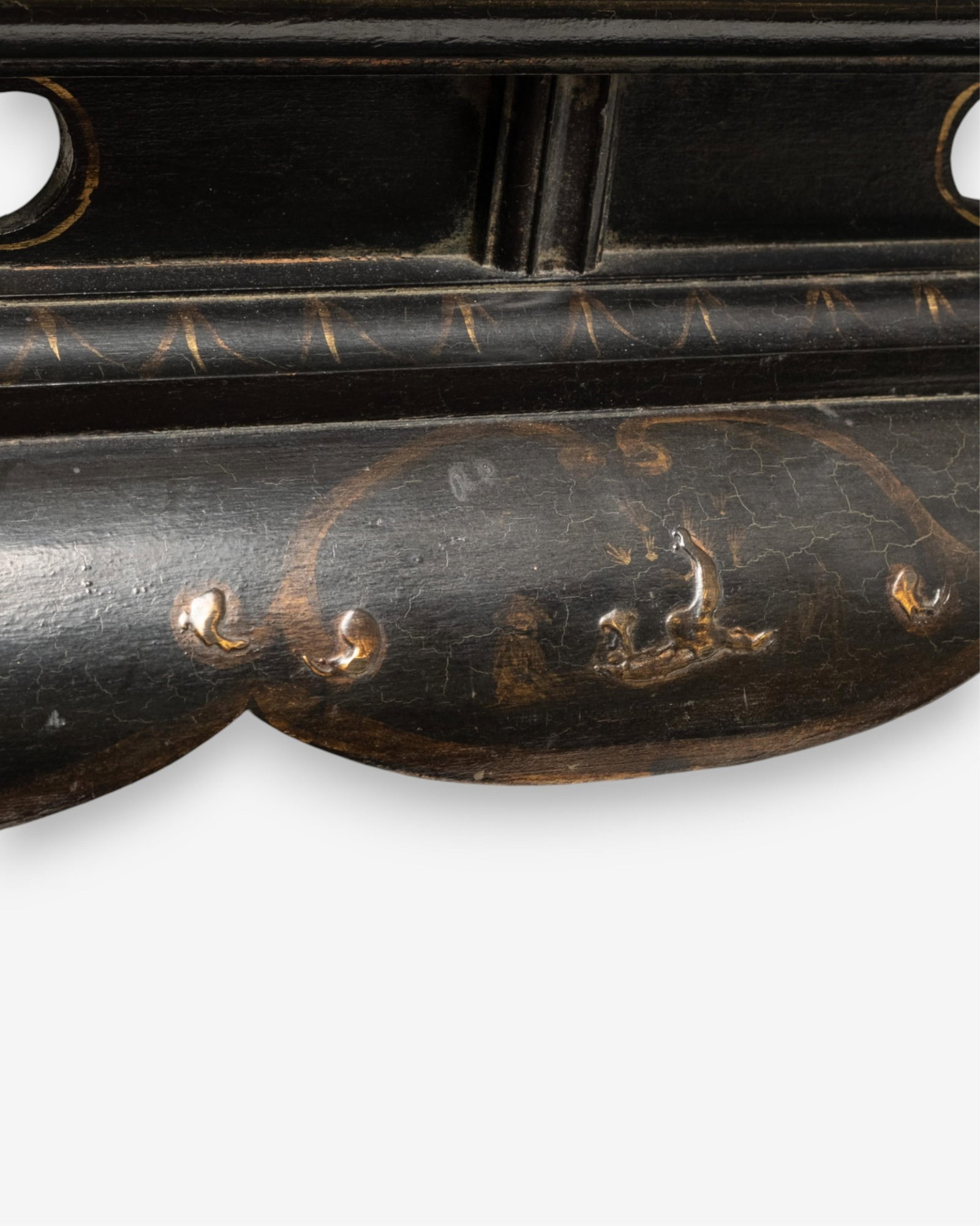 No Reserve- Antique Black Lacquered and Gilt Low Table - 9