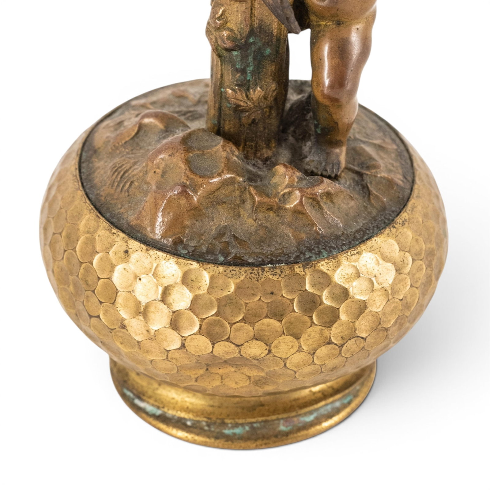 No Reserve- Art Nouveau Putto And Butterfly Hammered Copper Vase - 5