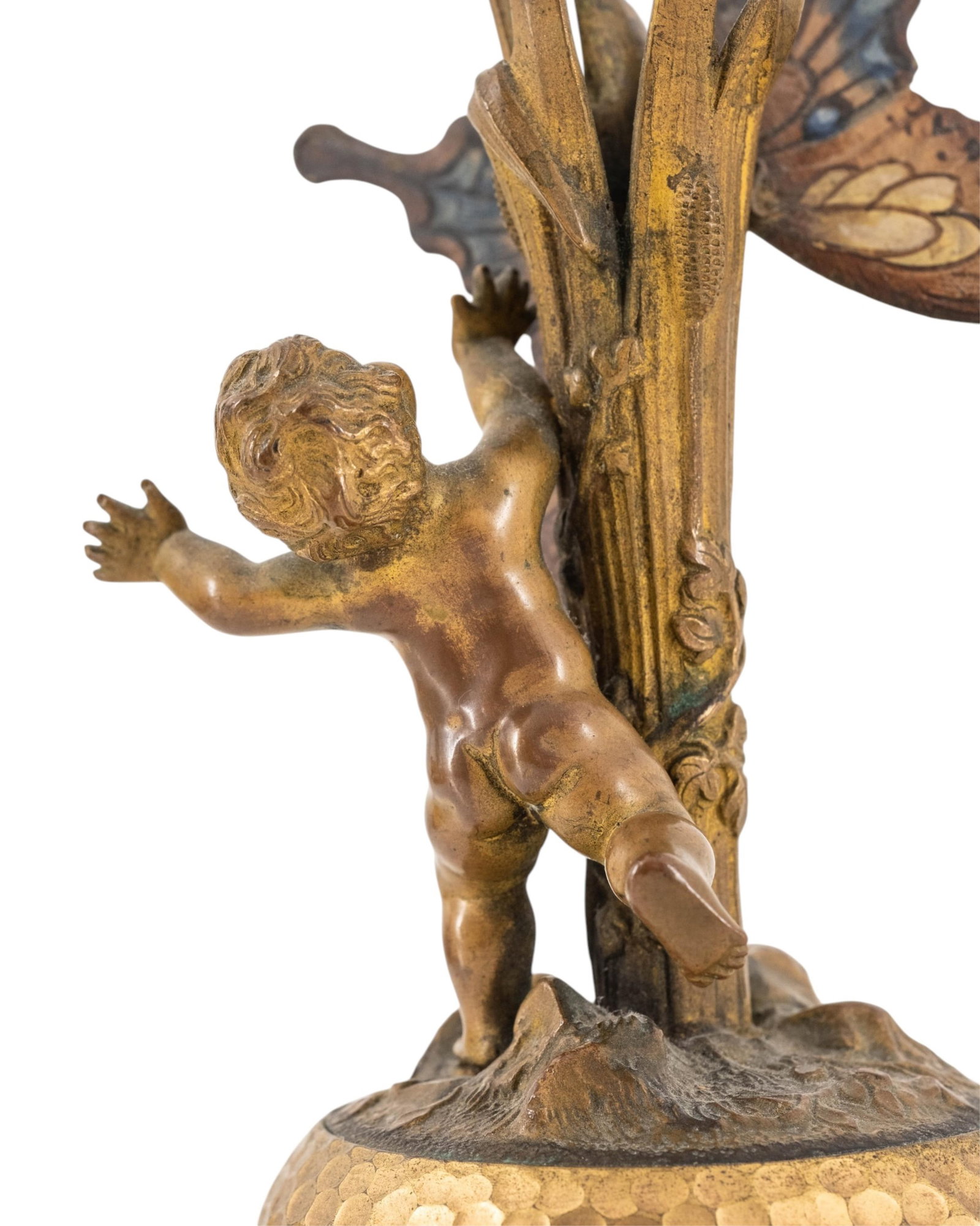 No Reserve- Art Nouveau Putto And Butterfly Hammered Copper Vase - 7