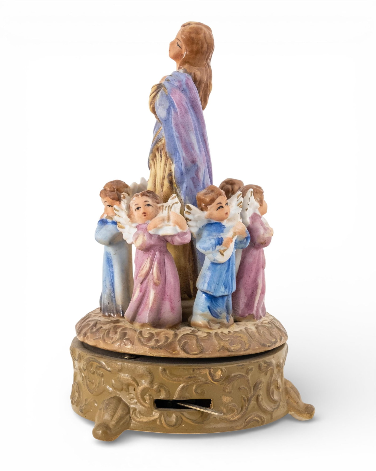 No Reserve- Antique Hand-Painted Porcelain Music Box with Madonna and Angel Cherubs, “Ave Maria - 5