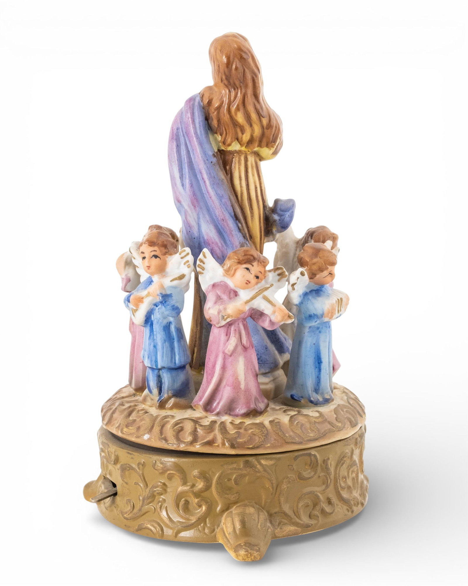 No Reserve- Antique Hand-Painted Porcelain Music Box with Madonna and Angel Cherubs, “Ave Maria - 6
