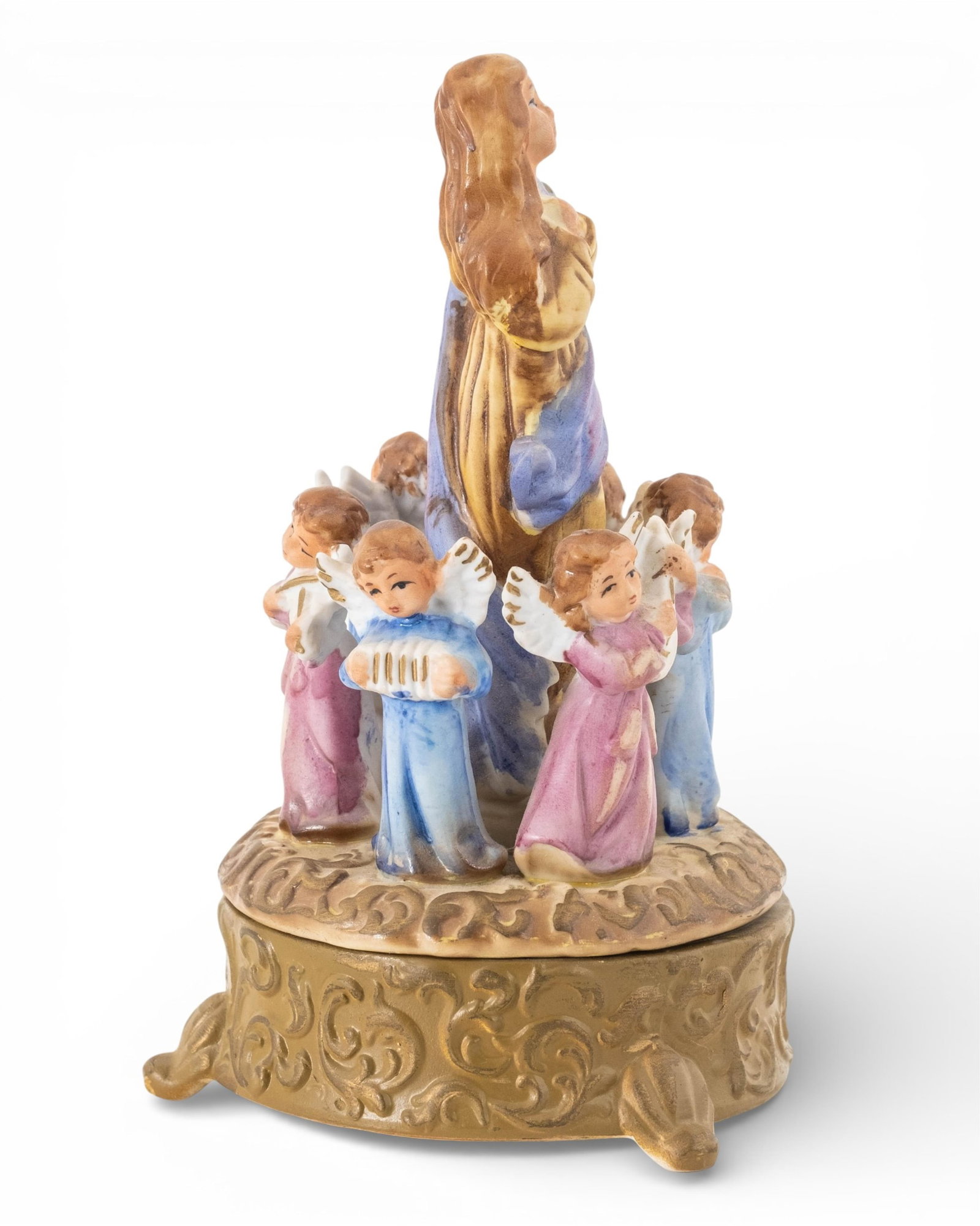 No Reserve- Antique Hand-Painted Porcelain Music Box with Madonna and Angel Cherubs, “Ave Maria - 7