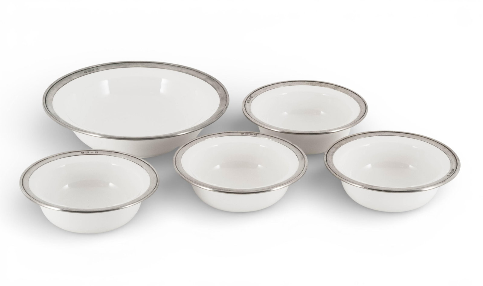 No Reserve- 17-Piece Match Convivio Italian Pewter Trimmed Ceramic Dinnerware Set - 5