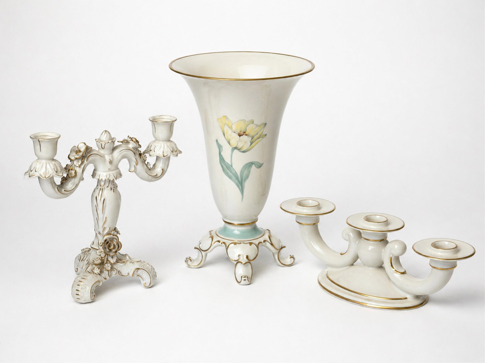 No Reserve- Group of German Porcelain Vase and Candelabra (3) (1 of 5)