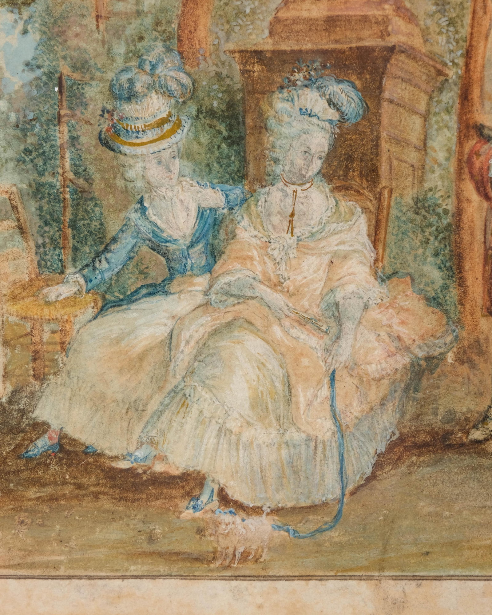 No Reserve- Jean François Janinet, Watercolor “Conversation in a Garden," Signed, Late 18th - 3