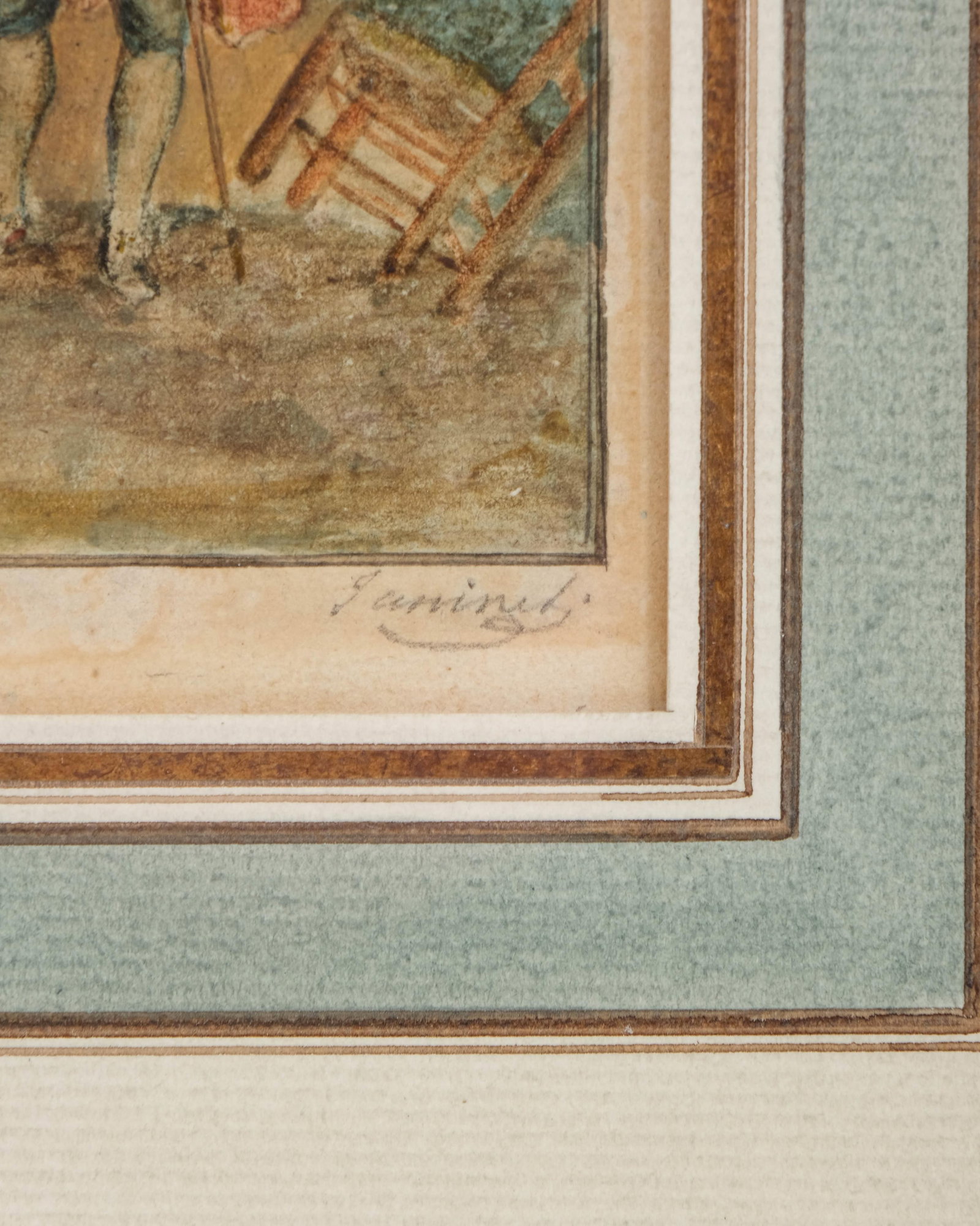 No Reserve- Jean François Janinet, Watercolor “Conversation in a Garden," Signed, Late 18th - 5