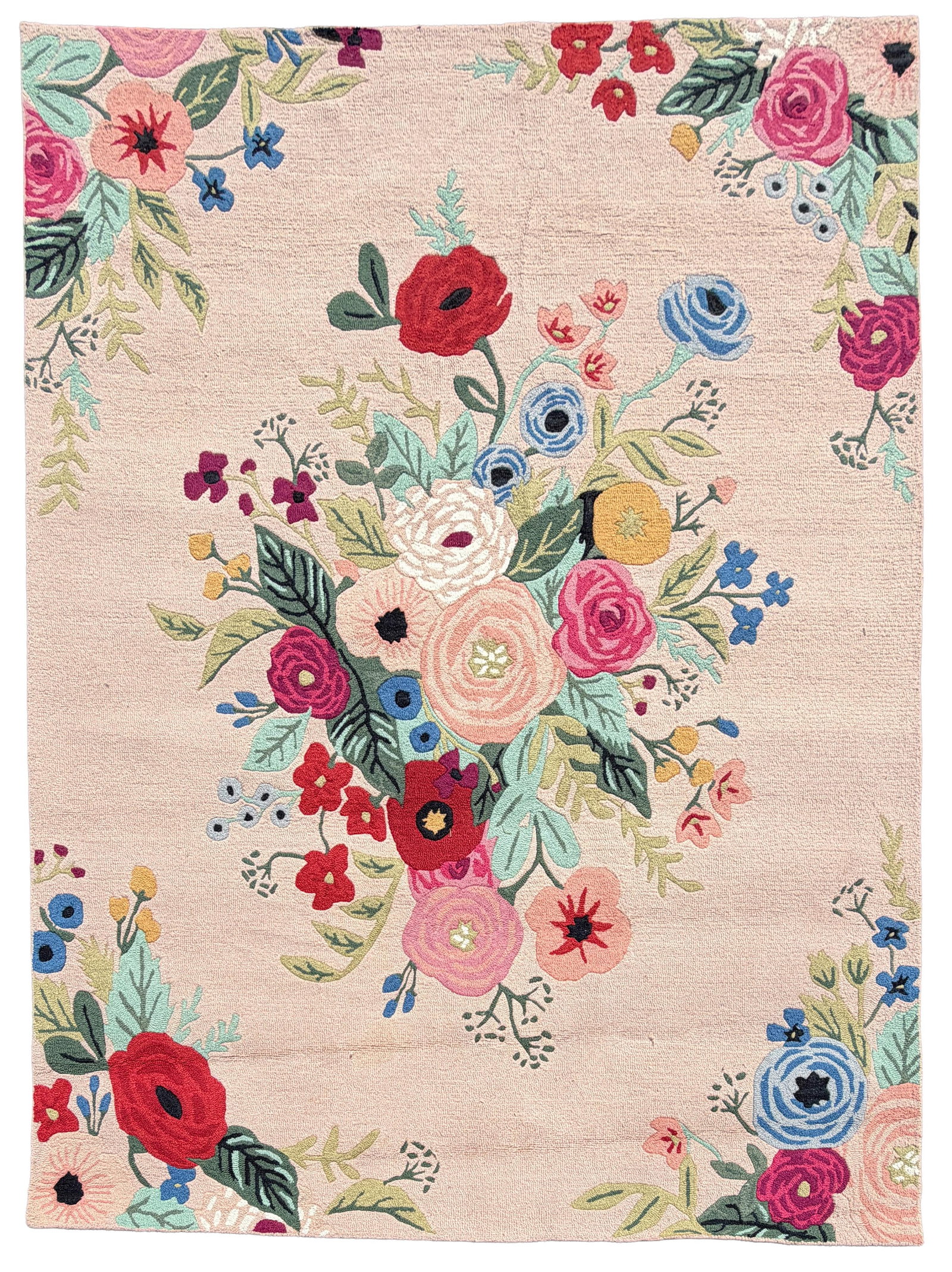 Rifle Paper Co. x Loloi Large Floral Area Rug, 8’ x 10’: Keywords: GoodWeave Certified, Botanical Design, Floral Bouquet, Blush Pink, Multicolor, Contemporary Decor, Cottage Style, Garden Motif, Textured Pile, Designer Rug Summary: Large rectangular area ru