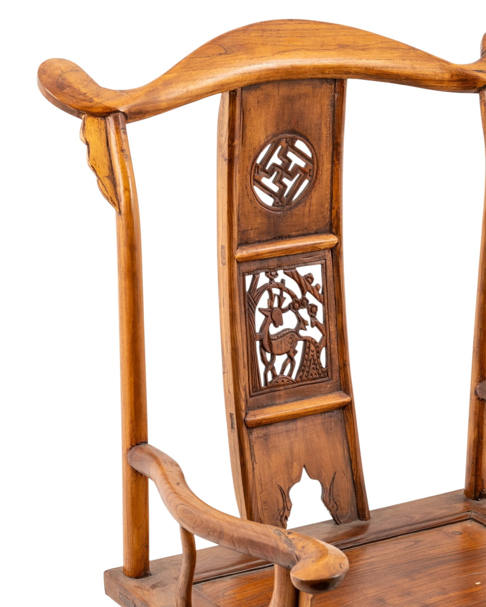 No Reserve: Chinese Qing Dynasty Carved Wood Yoke-Back Armchair with Openwork Splat - 2