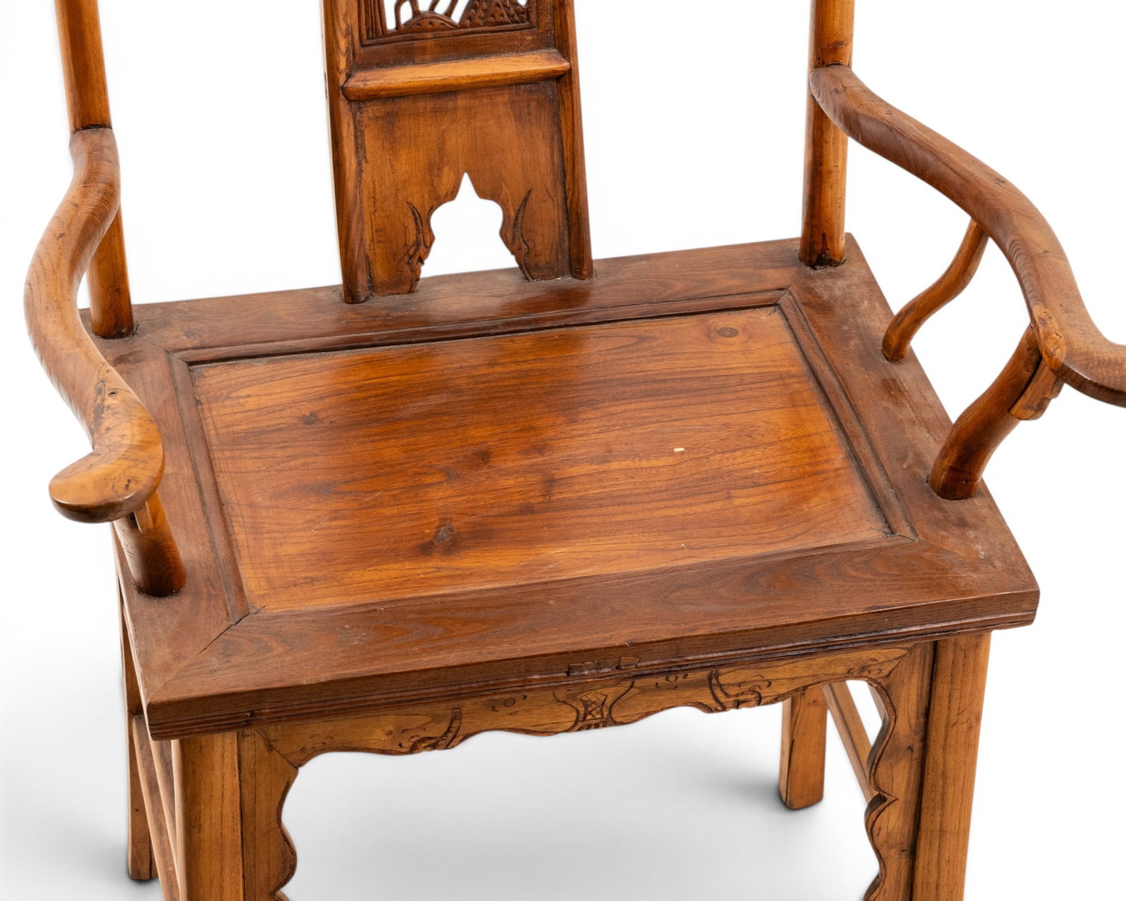 No Reserve: Chinese Qing Dynasty Carved Wood Yoke-Back Armchair with Openwork Splat - 4