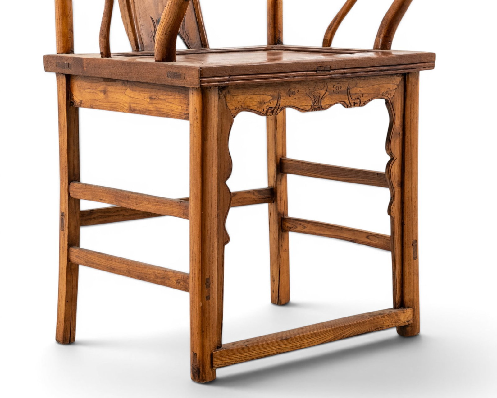 No Reserve: Chinese Qing Dynasty Carved Wood Yoke-Back Armchair with Openwork Splat - 5