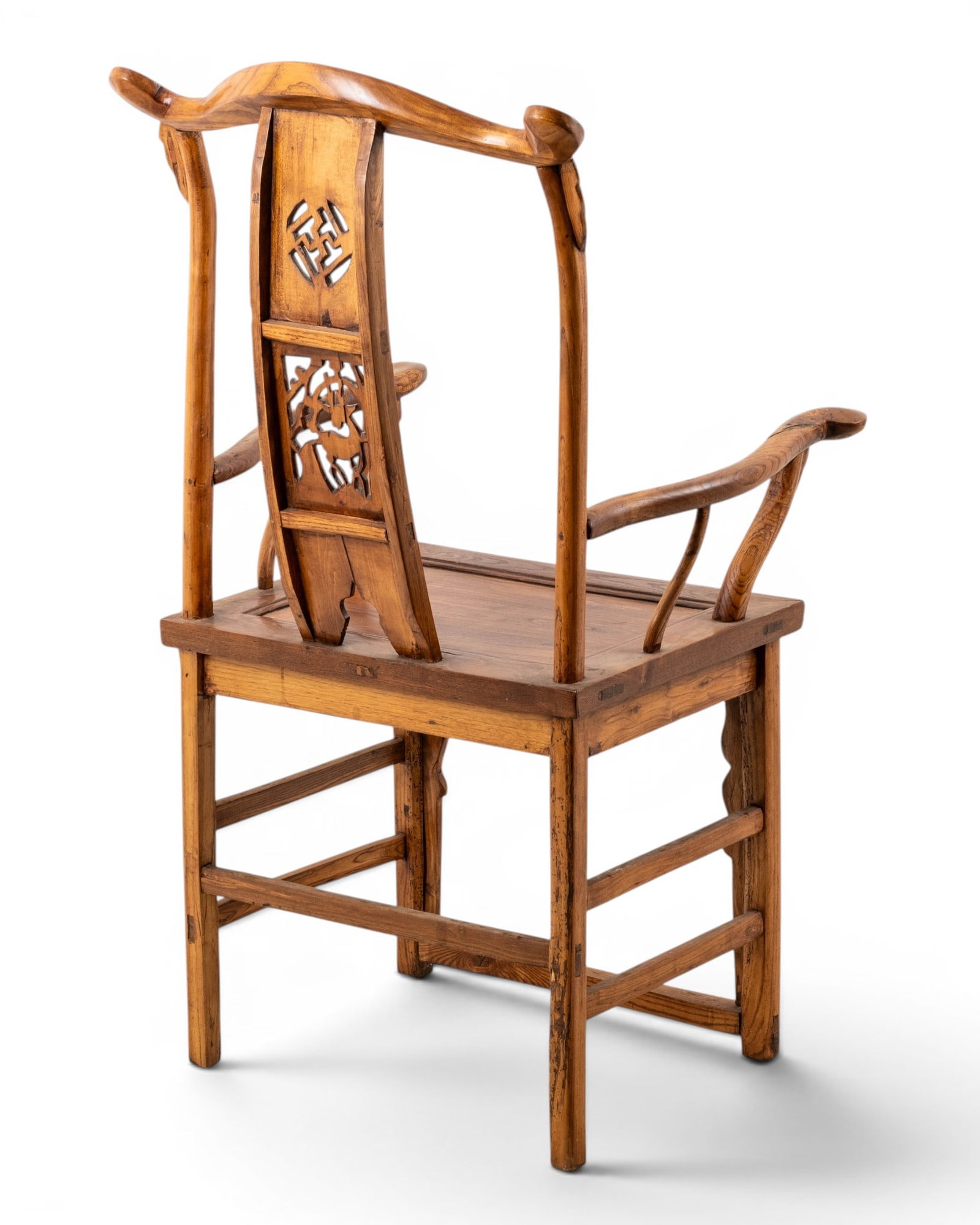 No Reserve: Chinese Qing Dynasty Carved Wood Yoke-Back Armchair with Openwork Splat - 6