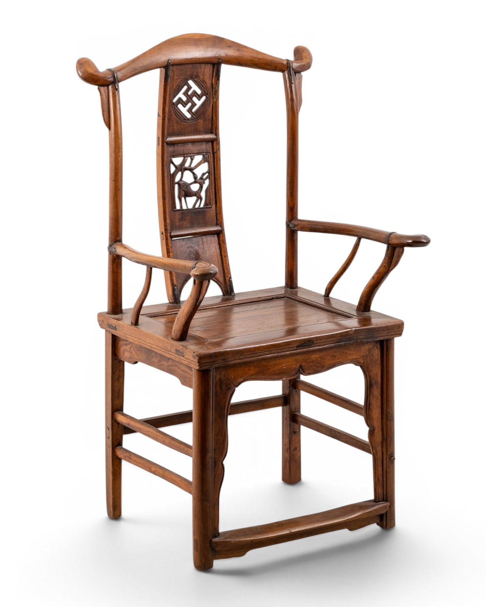 Chinese Qing Dynasty Carved Wood Yoke-Back Armchair with Shou Symbol (1 of 6)