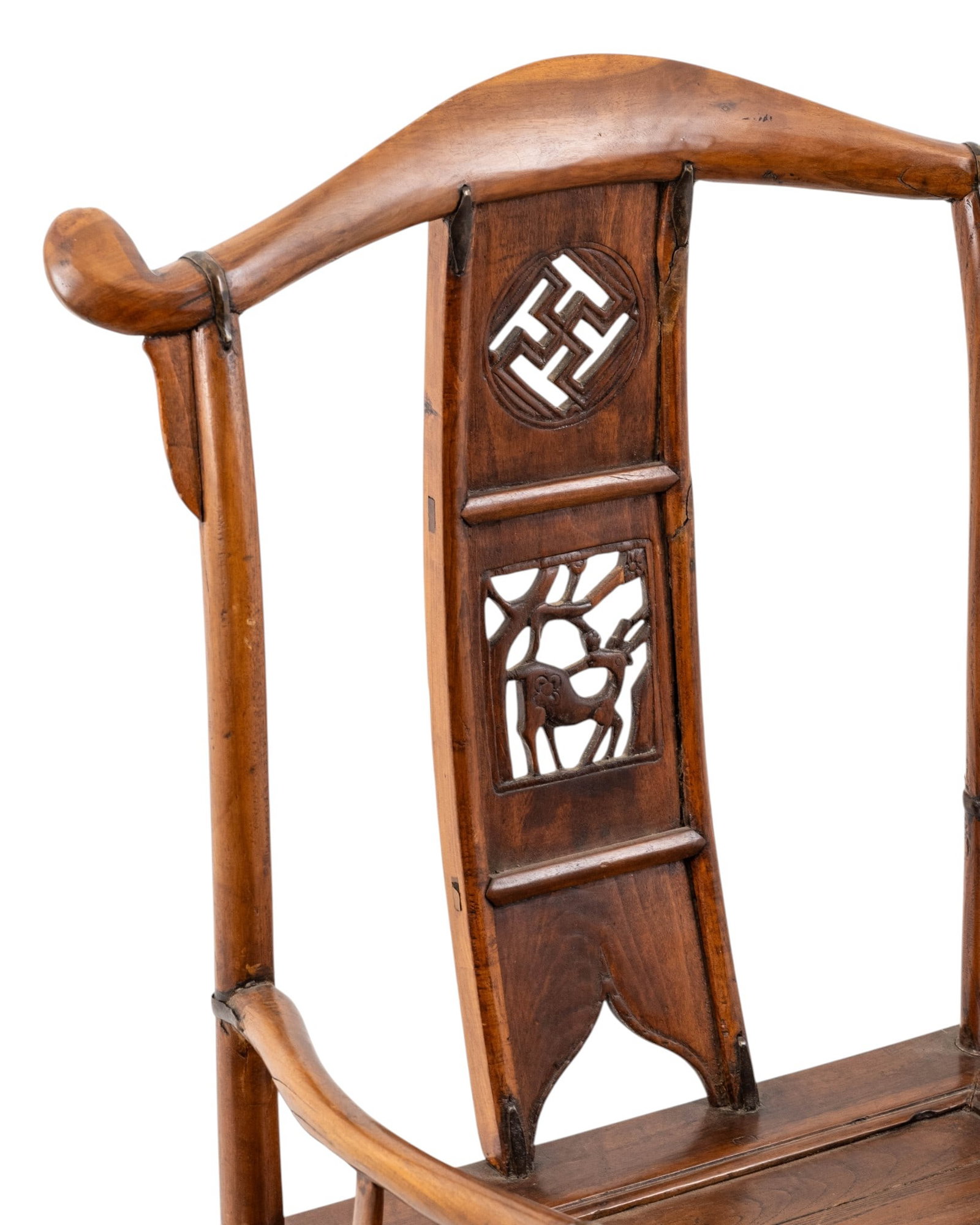 Chinese Qing Dynasty Carved Wood Yoke-Back Armchair with Shou Symbol - 2
