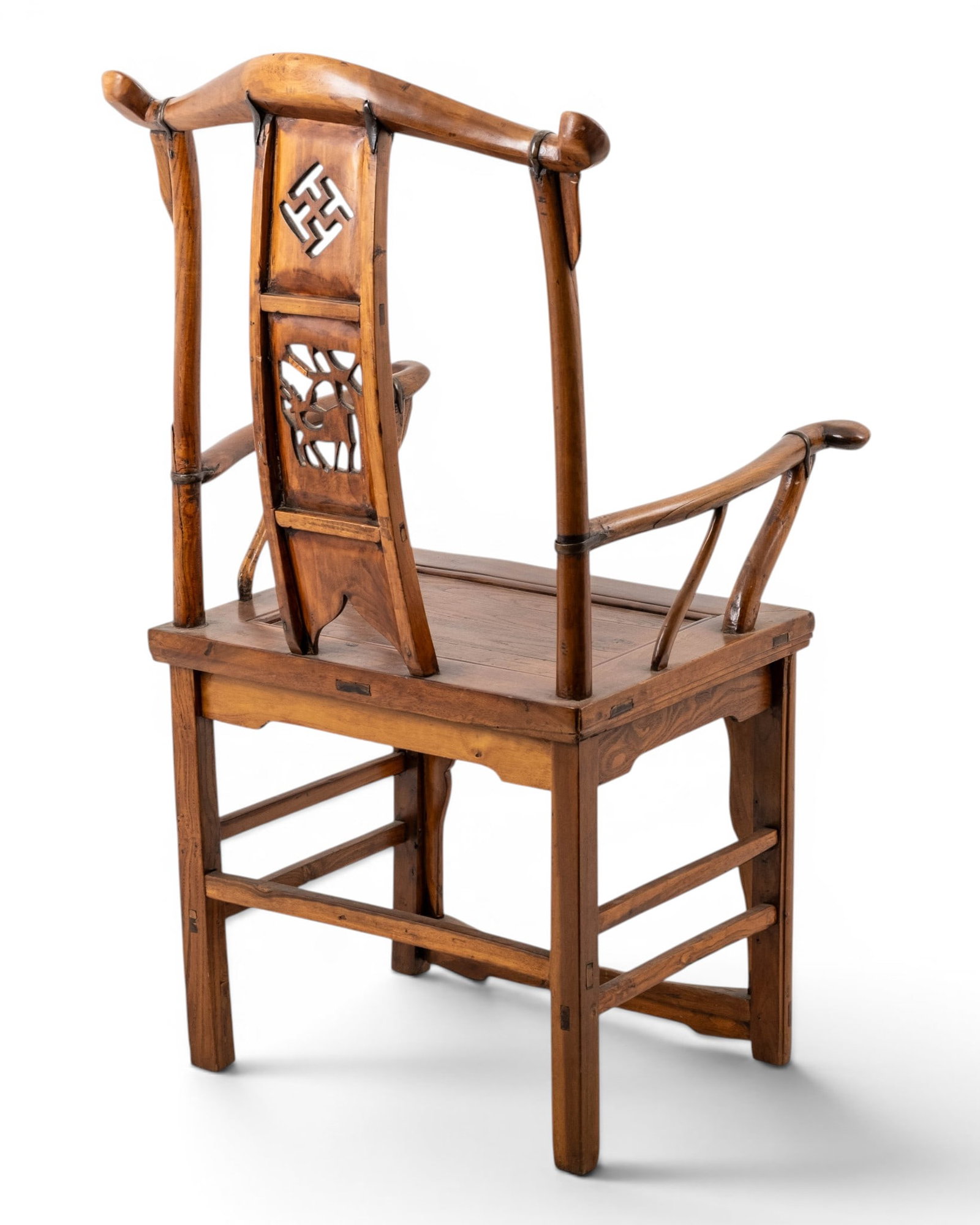 Chinese Qing Dynasty Carved Wood Yoke-Back Armchair with Shou Symbol - 6