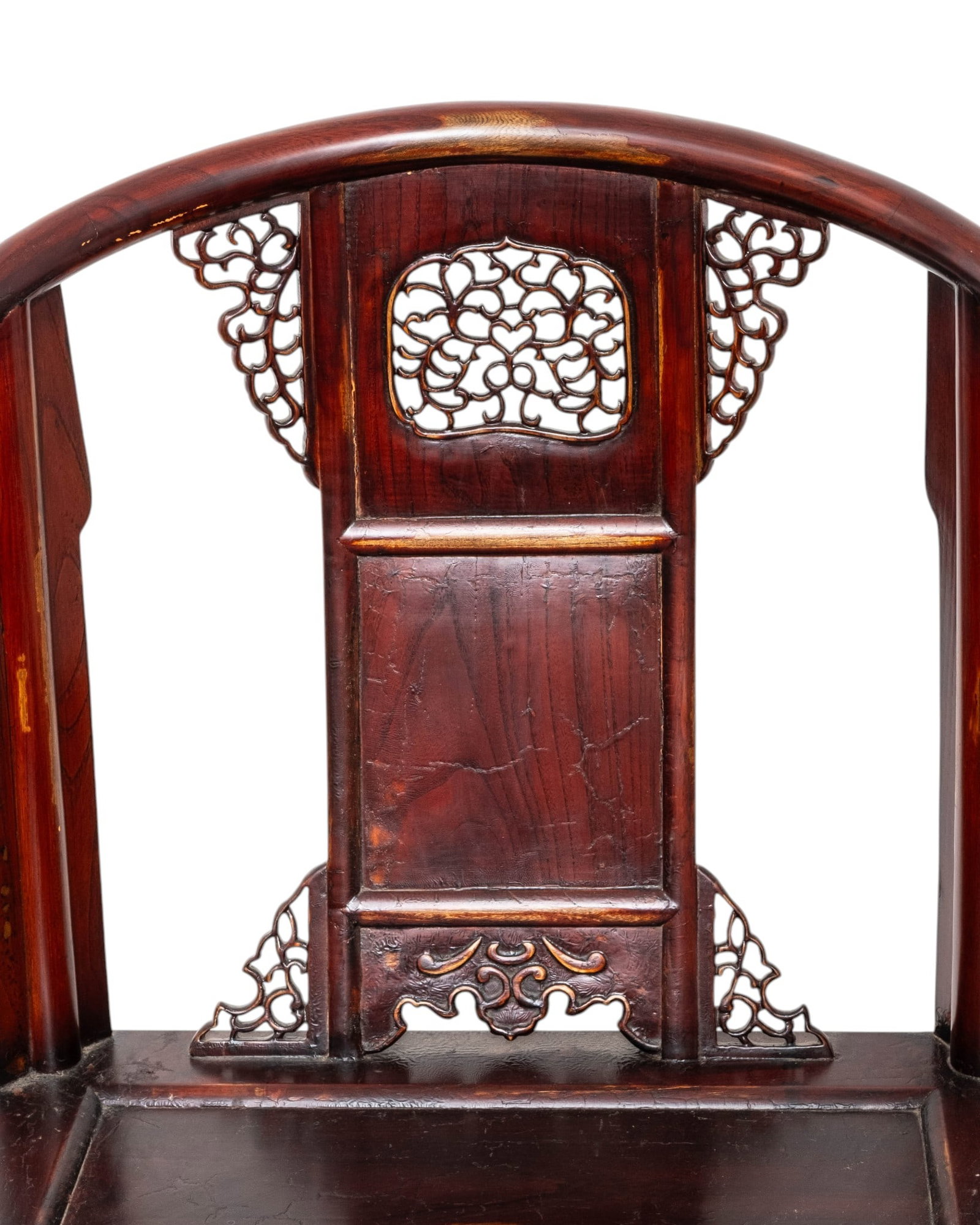 Pair of Chinese Huanghuali Style Carved Elm Horseshoe-Back Armchairs, 20th Century - 2