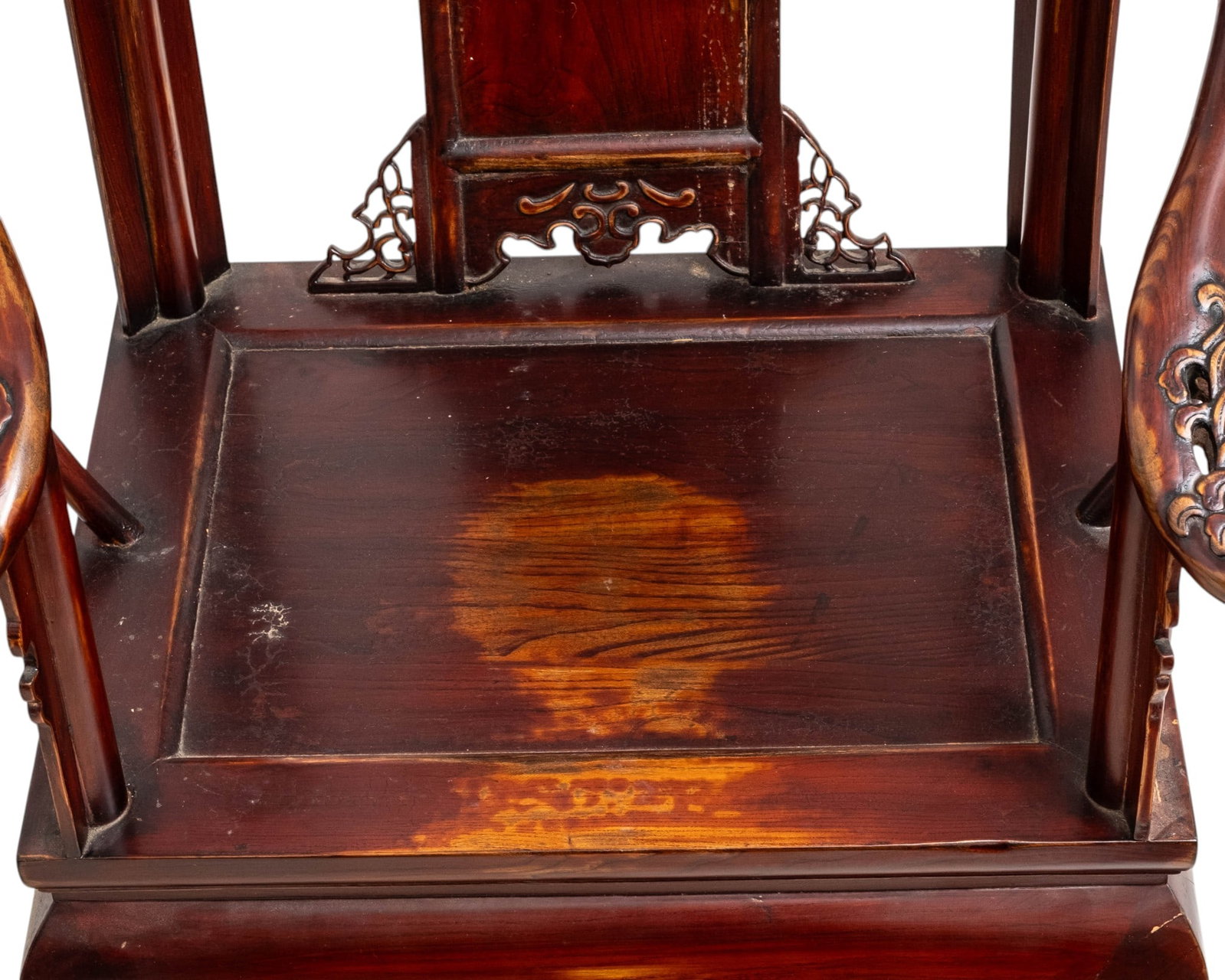 Pair of Chinese Huanghuali Style Carved Elm Horseshoe-Back Armchairs, 20th Century - 6