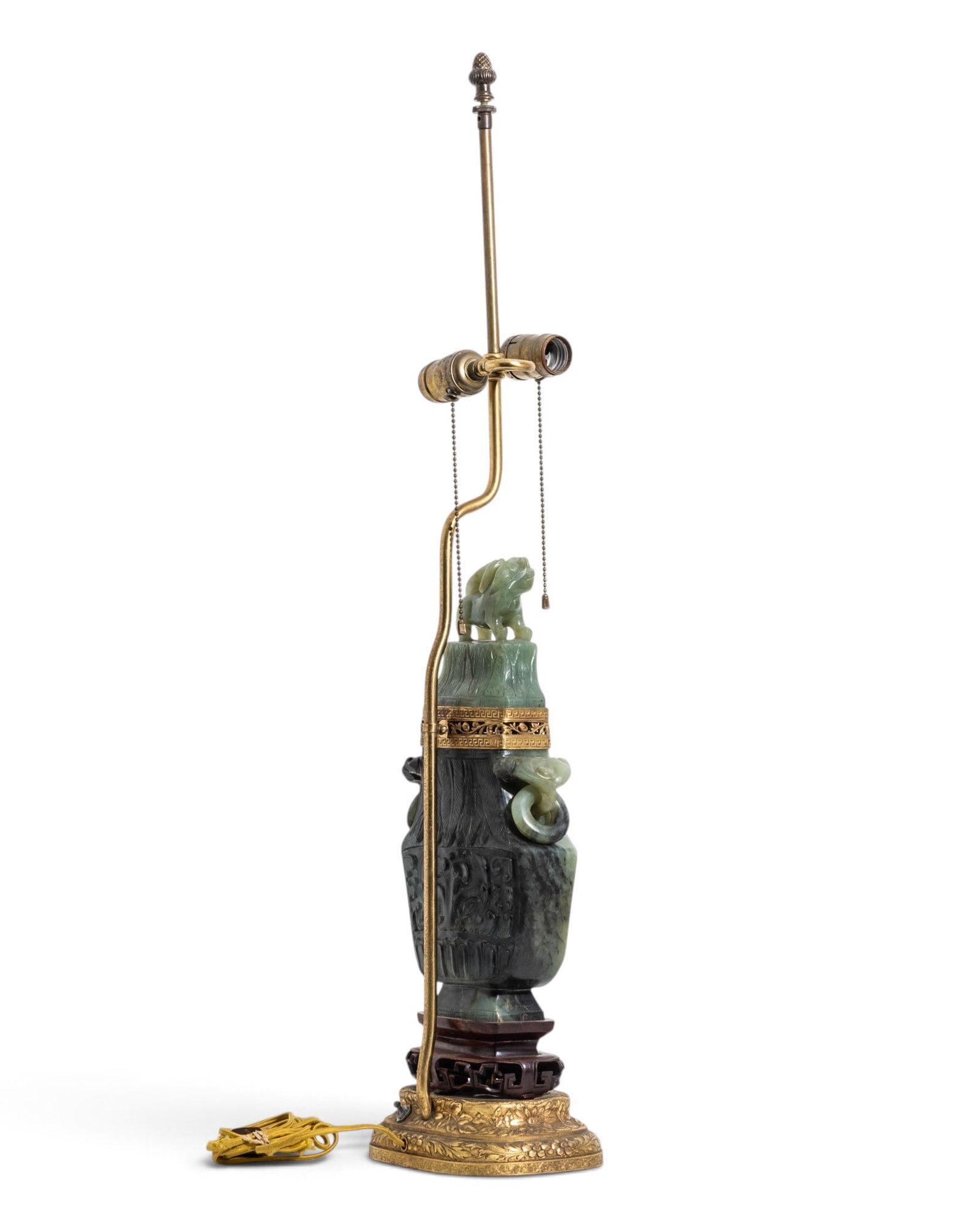 Chinese Qing Dynasty Archaic Style Carved Jade Vase Mounted as a Lamp - 11