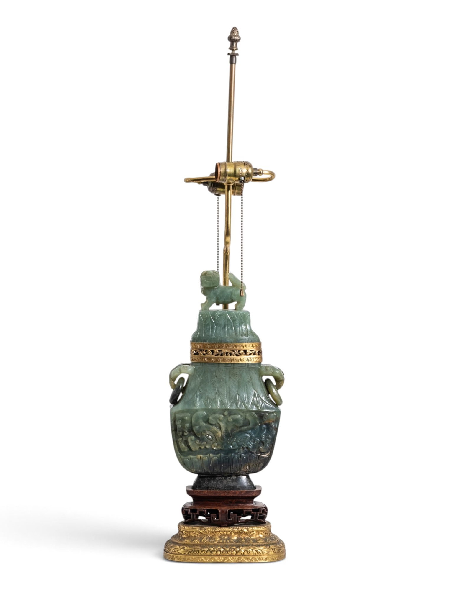 Chinese Qing Dynasty Archaic Style Carved Jade Vase Mounted as a Lamp - 2
