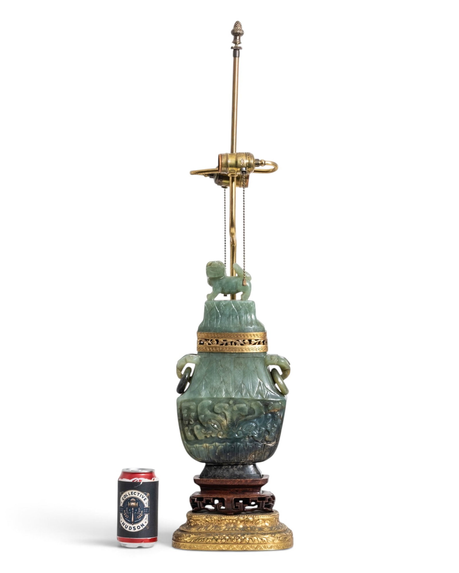 Chinese Qing Dynasty Archaic Style Carved Jade Vase Mounted as a Lamp - 3