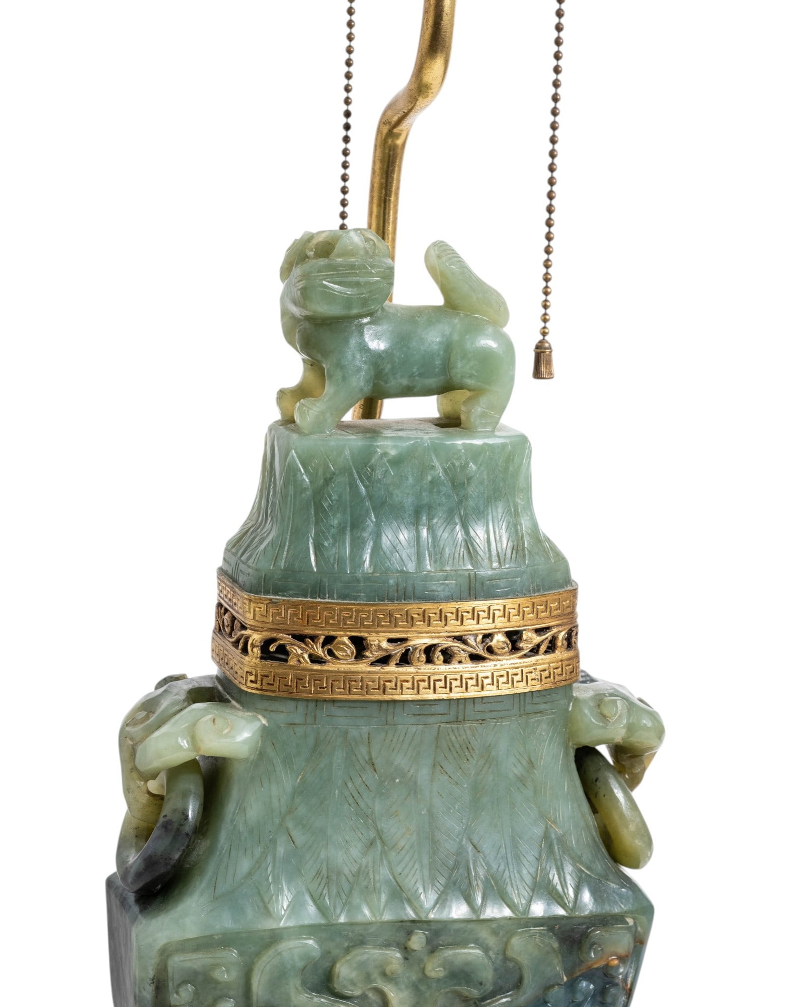 Chinese Qing Dynasty Archaic Style Carved Jade Vase Mounted as a Lamp - 4