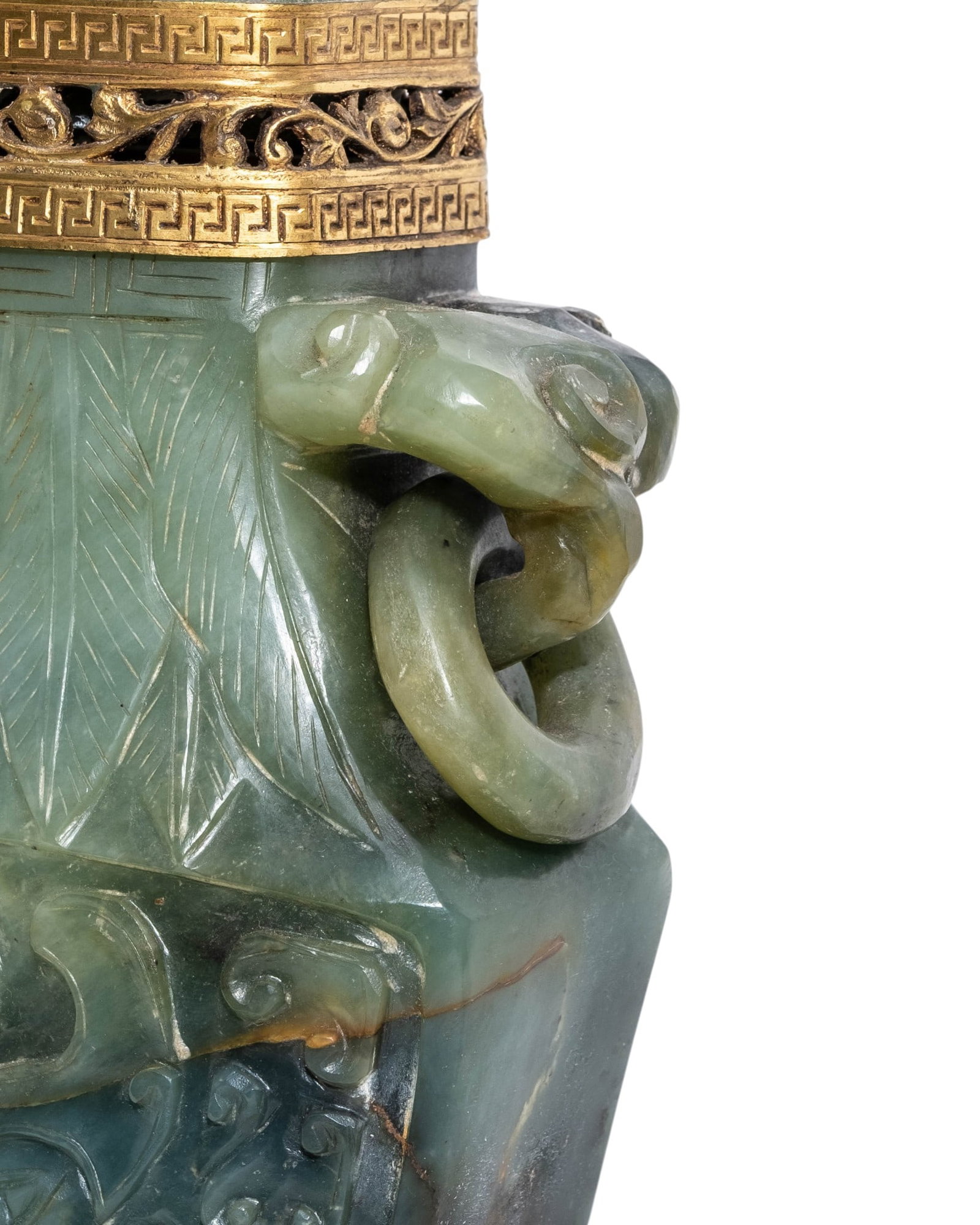 Chinese Qing Dynasty Archaic Style Carved Jade Vase Mounted as a Lamp - 6