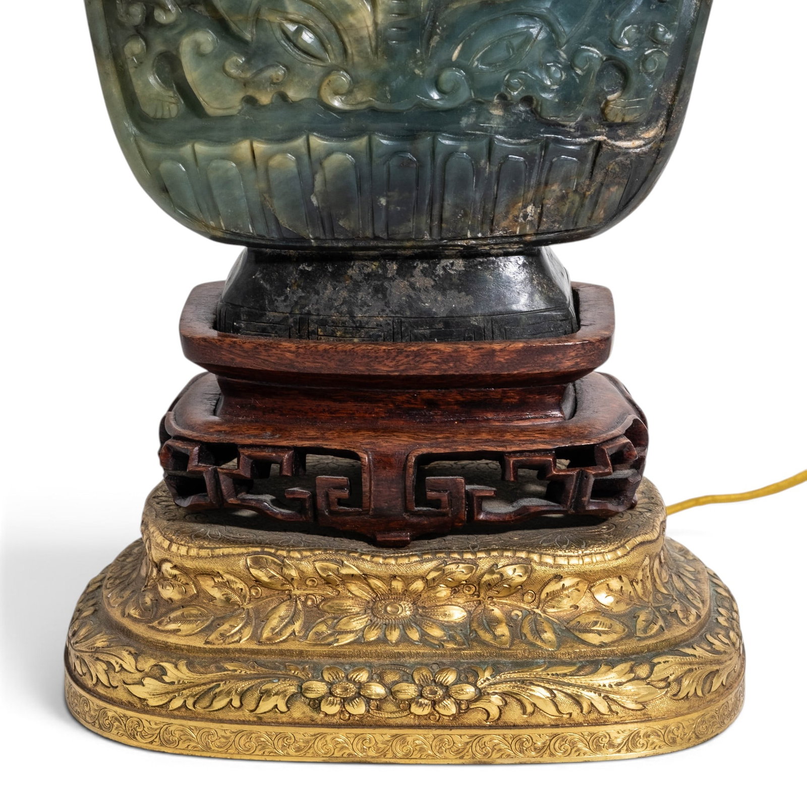 Chinese Qing Dynasty Archaic Style Carved Jade Vase Mounted as a Lamp - 8