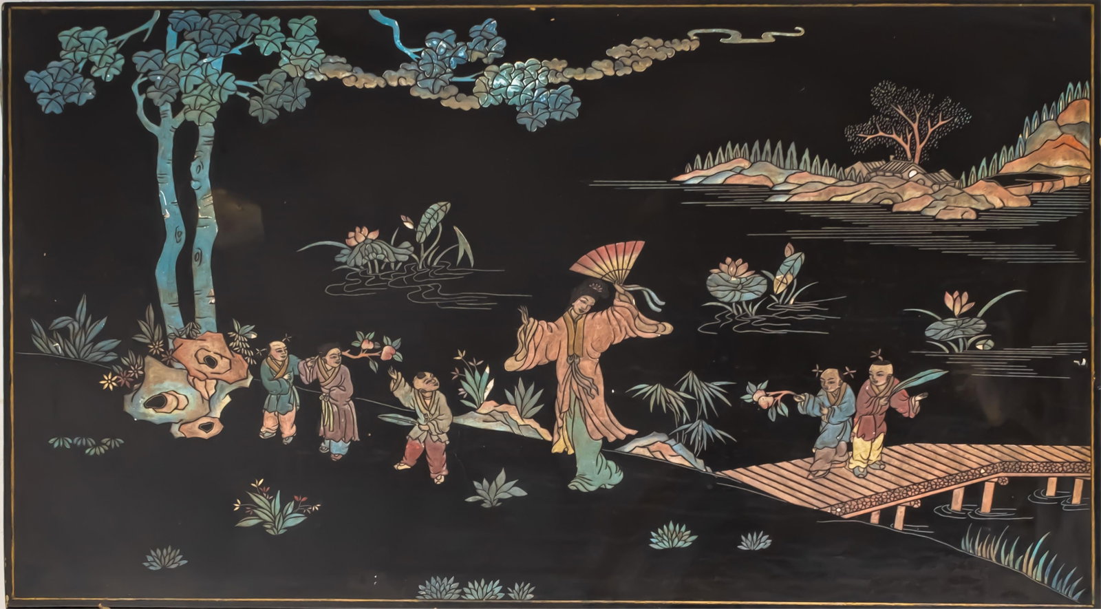 Chinese Black Coromandel Vintage Incised Lacquer Design Table - 3