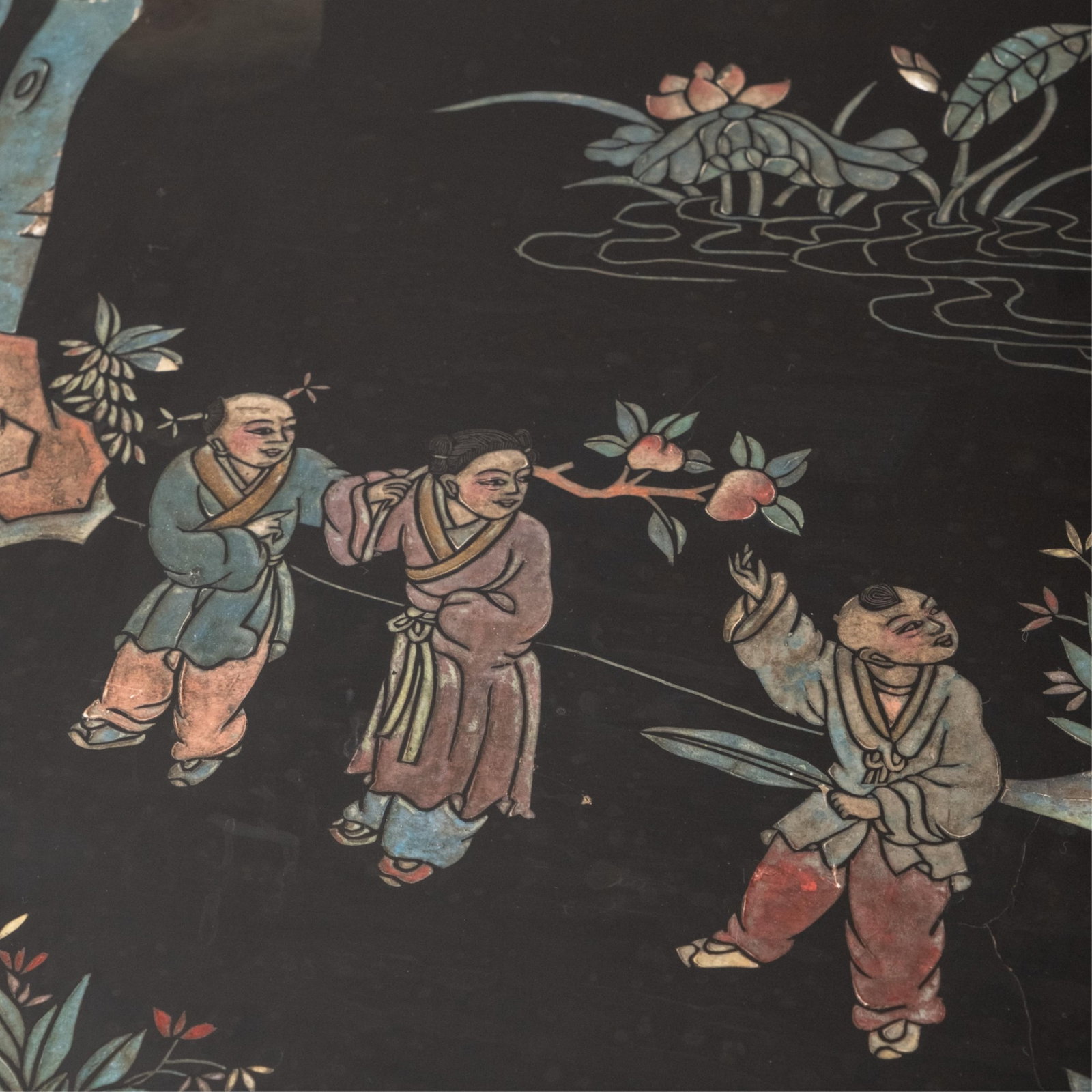 Chinese Black Coromandel Vintage Incised Lacquer Design Table - 6