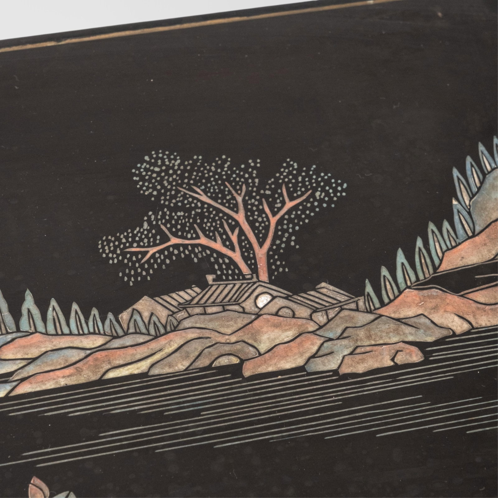 Chinese Black Coromandel Vintage Incised Lacquer Design Table - 8