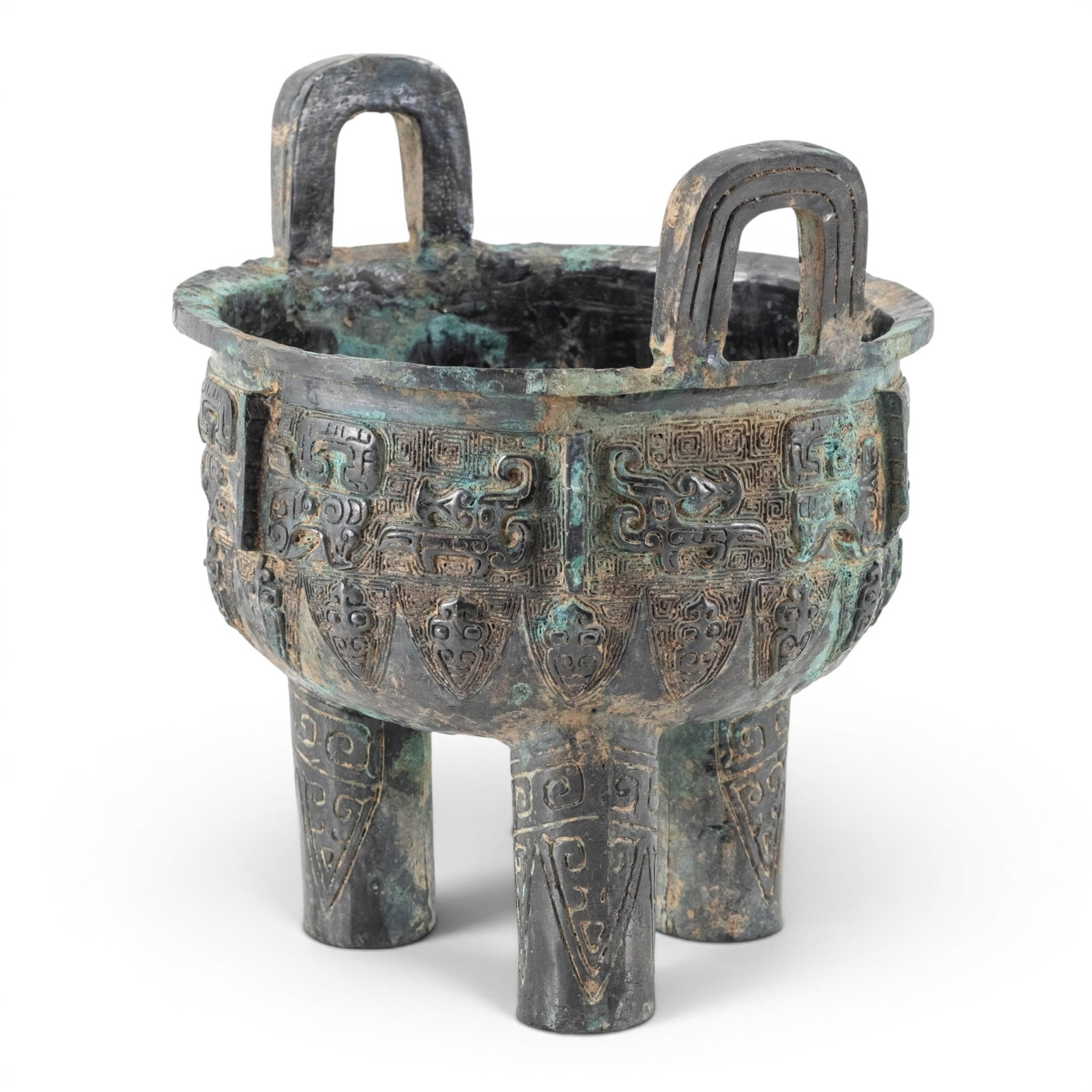 Chinese Archaic Bronze Tripod Ritual Food Vessel, Shang Dynasty Form - 10