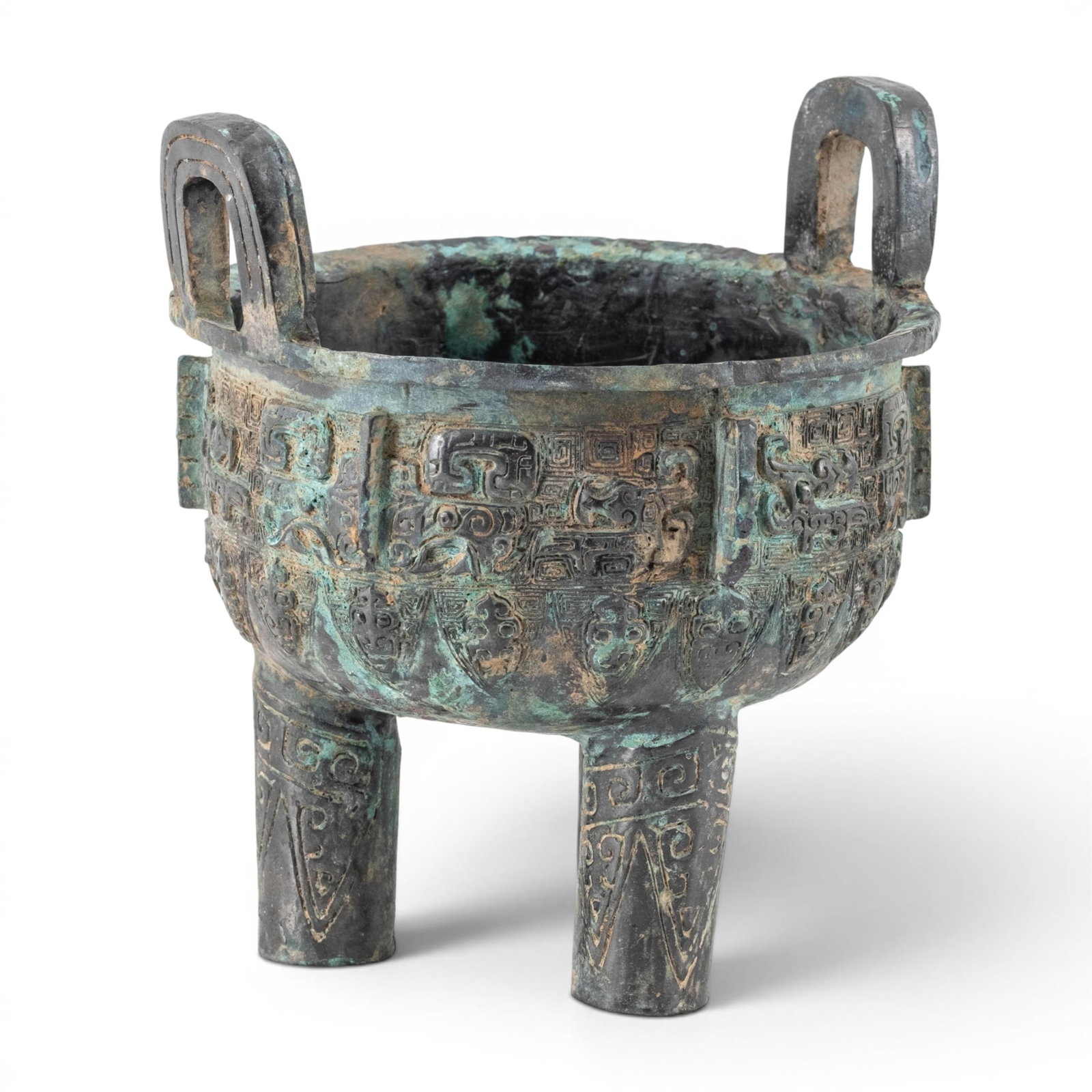 Chinese Archaic Bronze Tripod Ritual Food Vessel, Shang Dynasty Form - 11