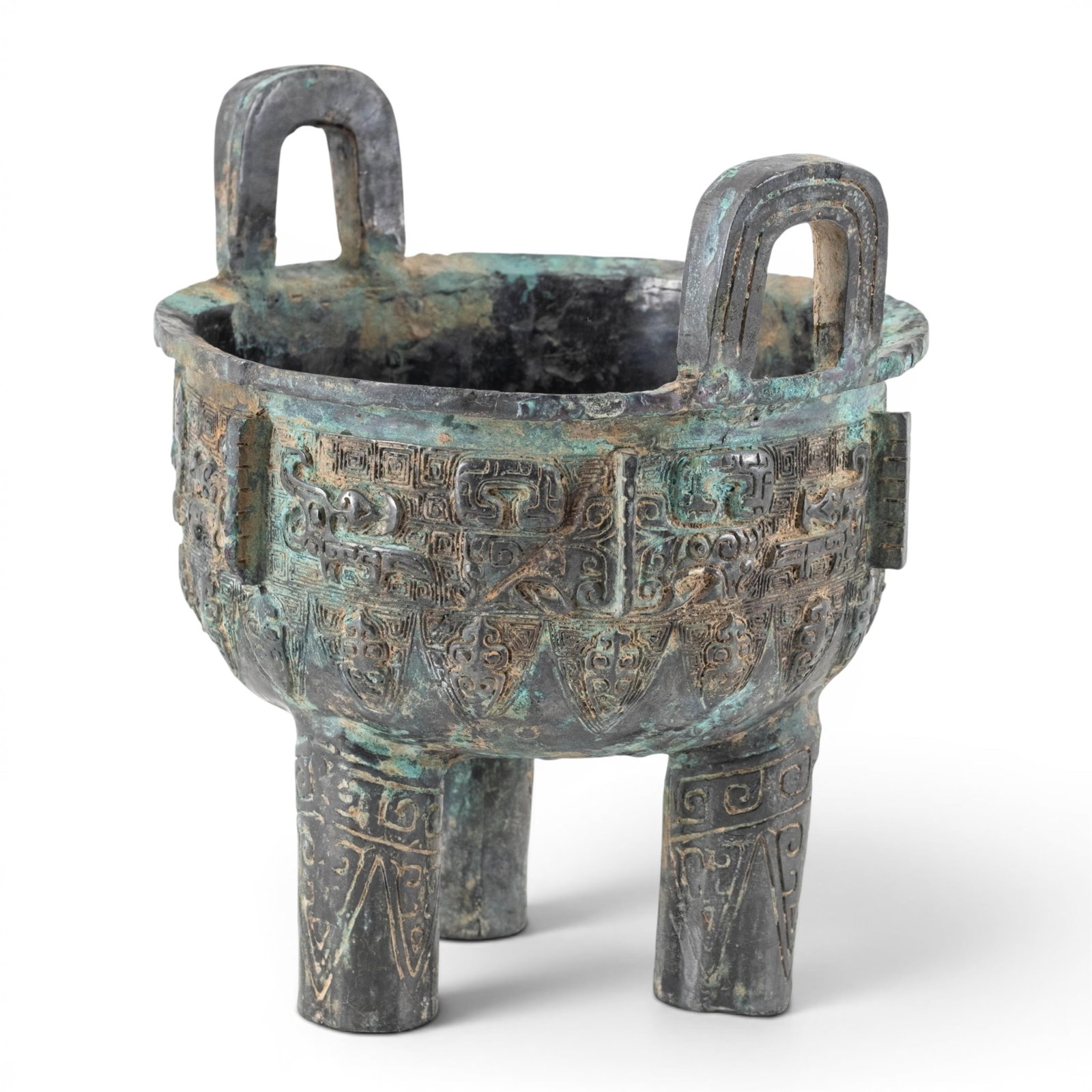 Chinese Archaic Bronze Tripod Ritual Food Vessel, Shang Dynasty Form - 12
