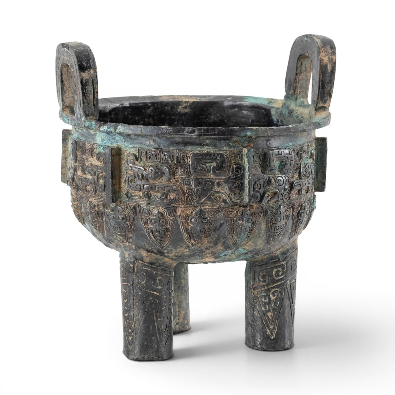 Chinese Archaic Bronze Tripod Ritual Food Vessel, Shang Dynasty Form - 8