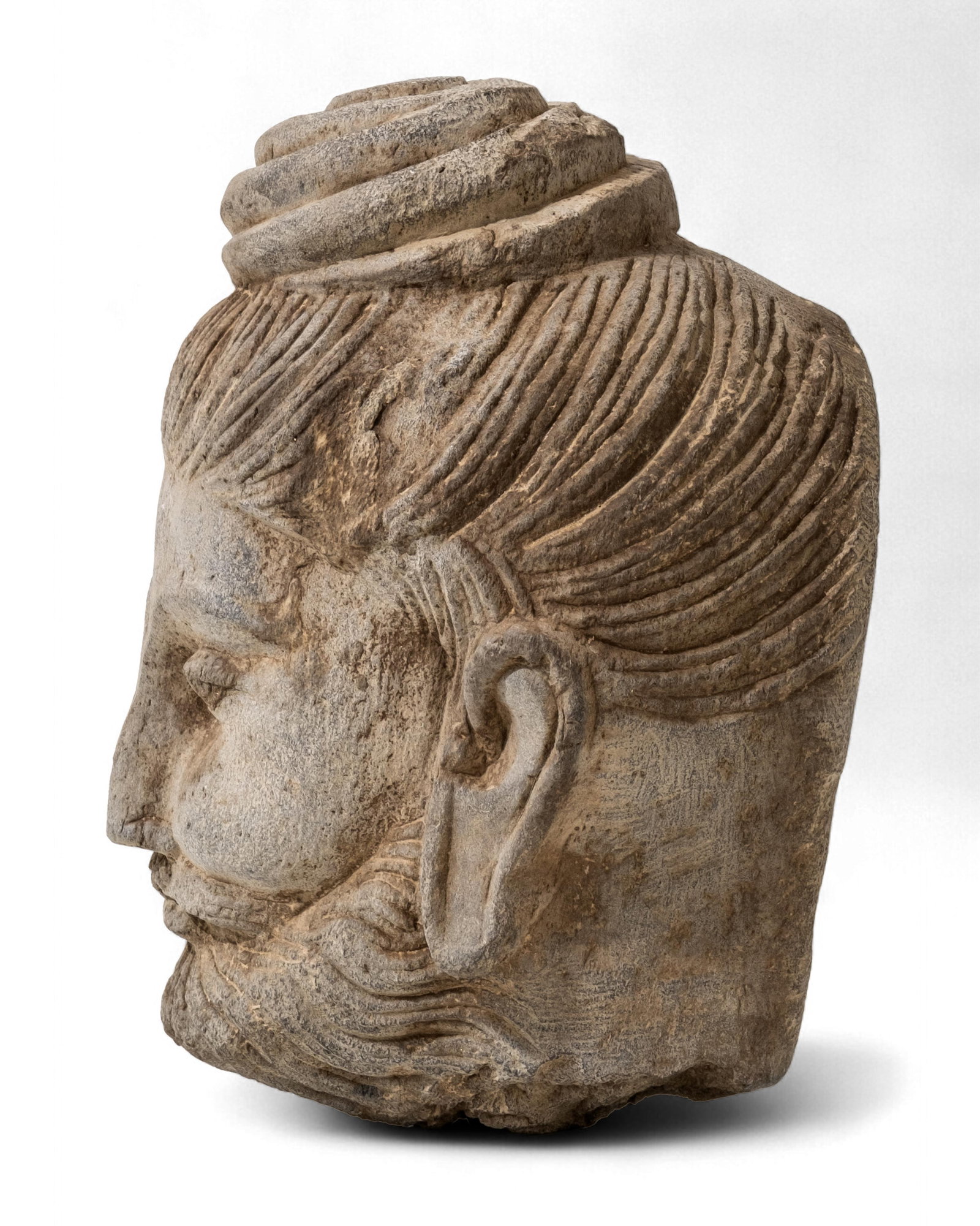 Antique 10-inch Stone Sculpted Buddha Head, Gandhara, 1st–5th Century - 2