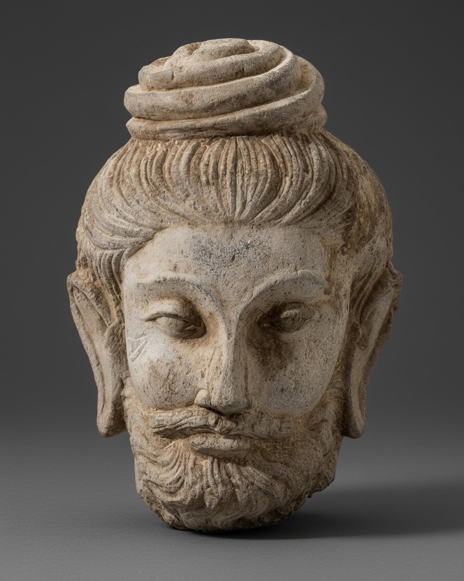 Antique 10-inch Stone Sculpted Buddha Head, Gandhara, 1st–5th Century - 3