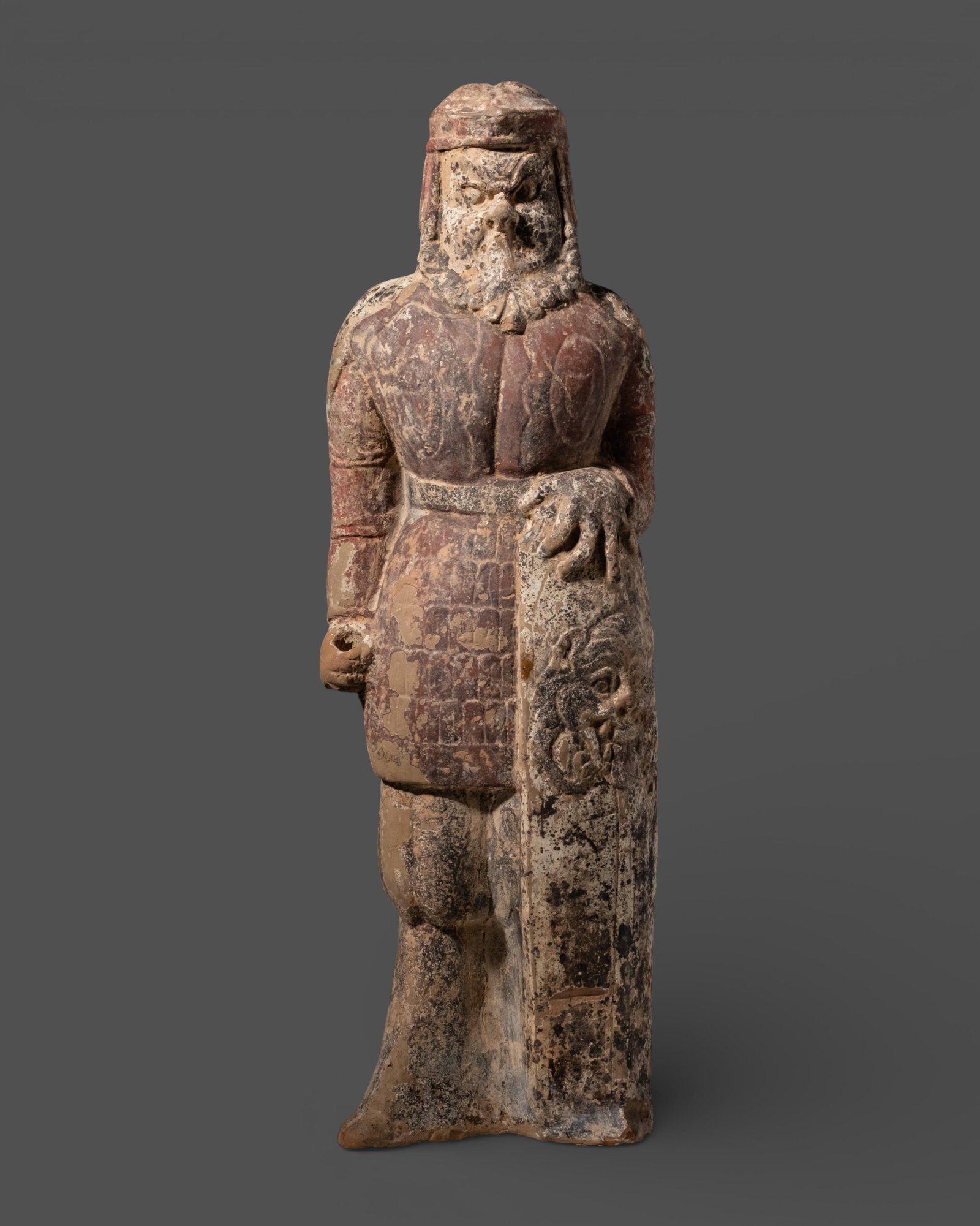 No Reserve: Chinese Polychrome Terracotta Warrior Figure, Probably Wei Period - 2